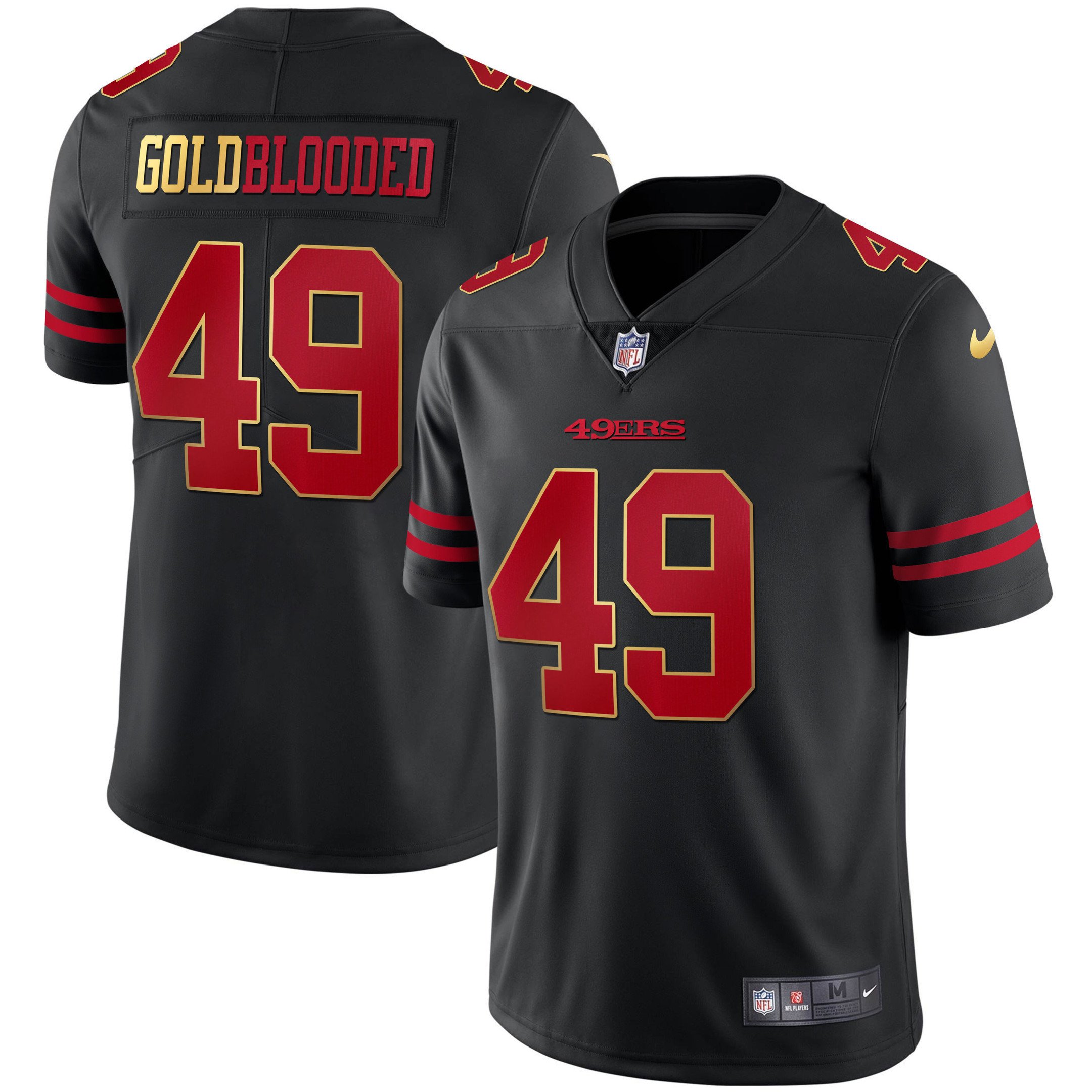 Men's San Francisco 49ers Gold Blooded Black Jersey - All Stitched
