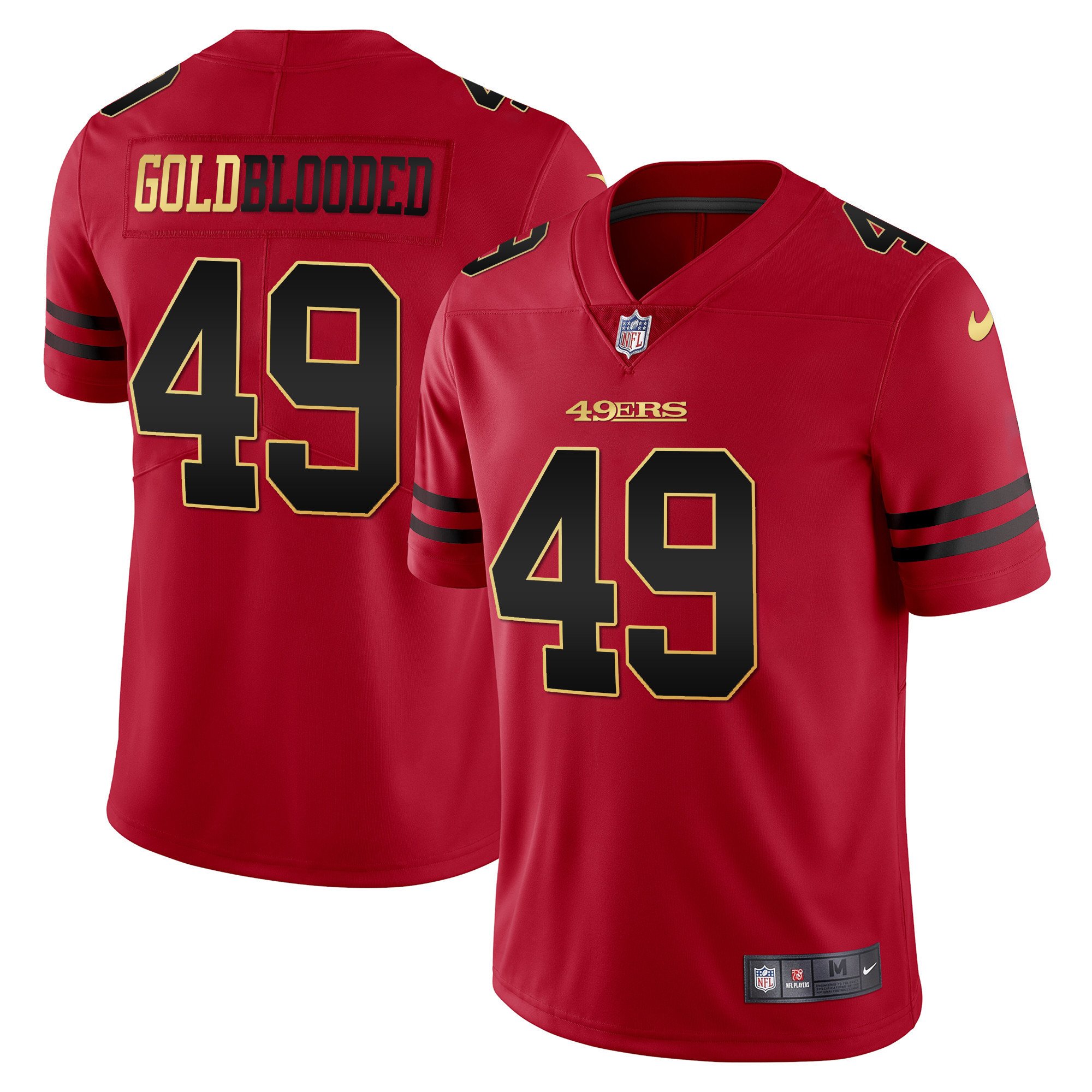 Men's San Francisco 49ers Gold Blooded Red Jersey - All Stitched