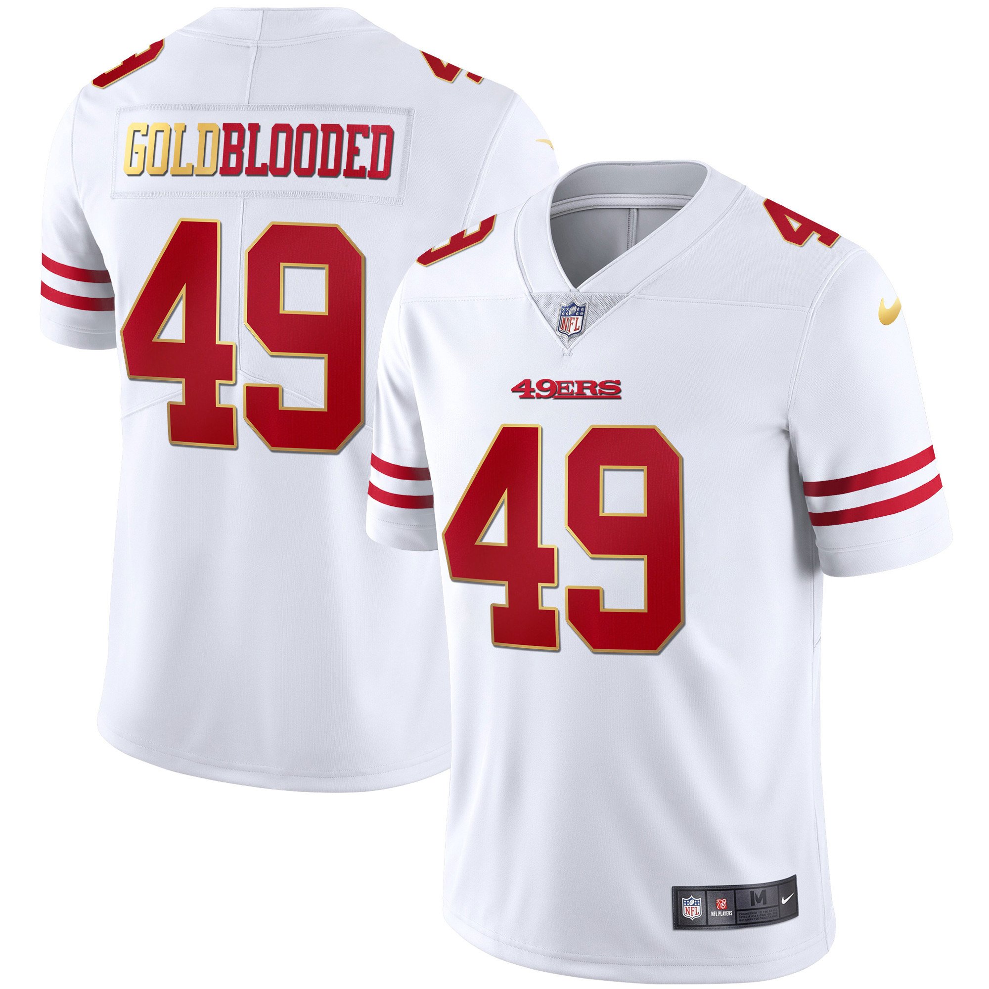 Men's San Francisco 49ers Gold Blooded White Jersey - All Stitched