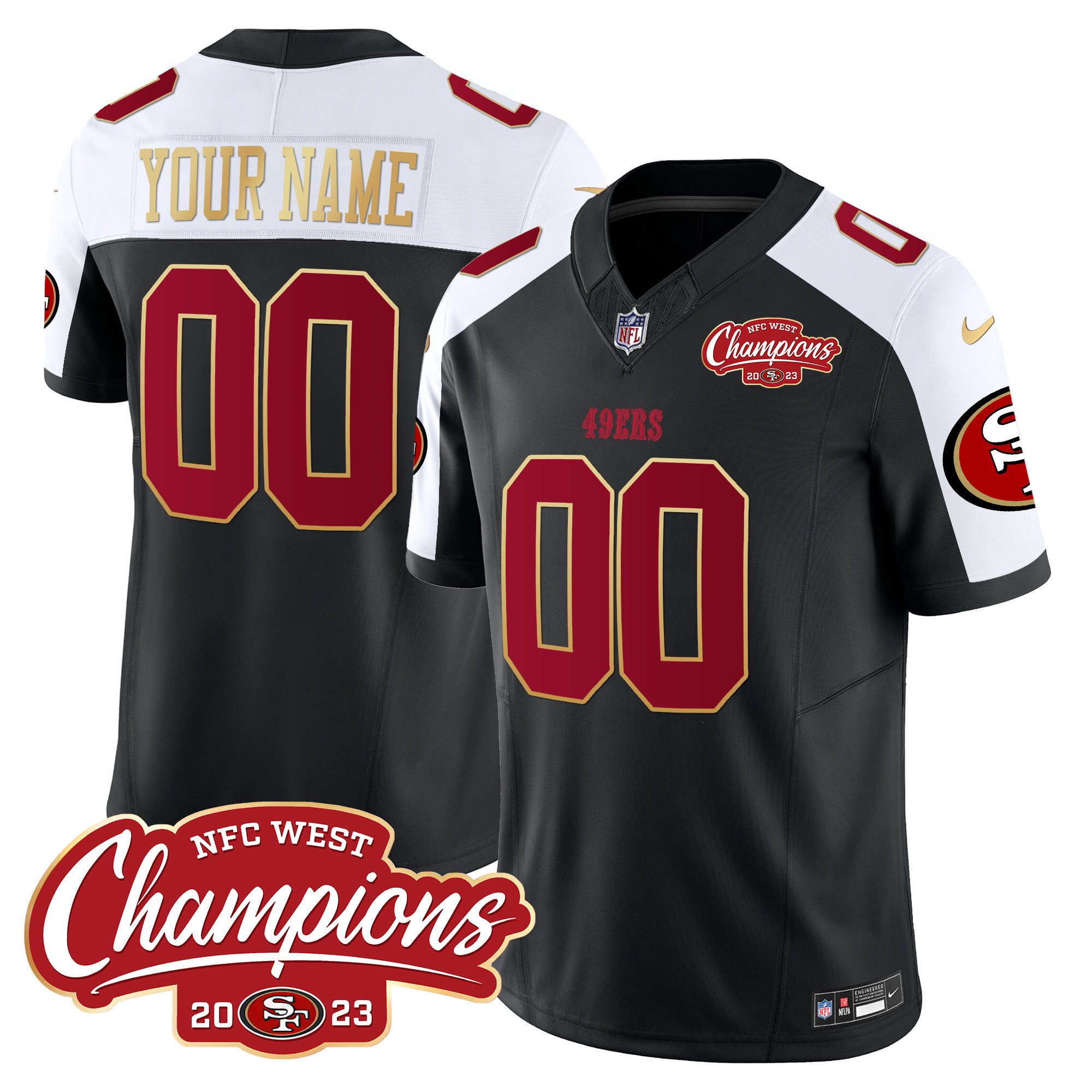 Men's San Francisco 49ers NFC West Champions Gold Trim Vapor Custom Black Alternate Jersey - All Stitched