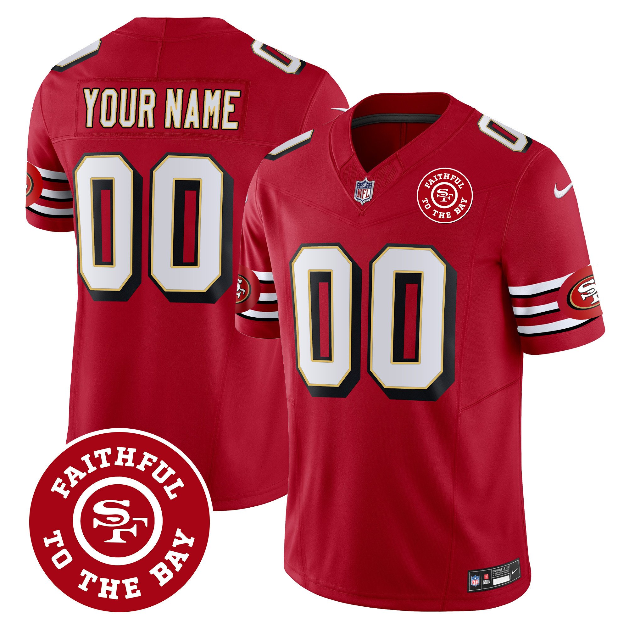 Men's San Francisco 49ers Throwback Faithful To The Bay Patch Vapor Limited Custom Red Jersey - All Stitched