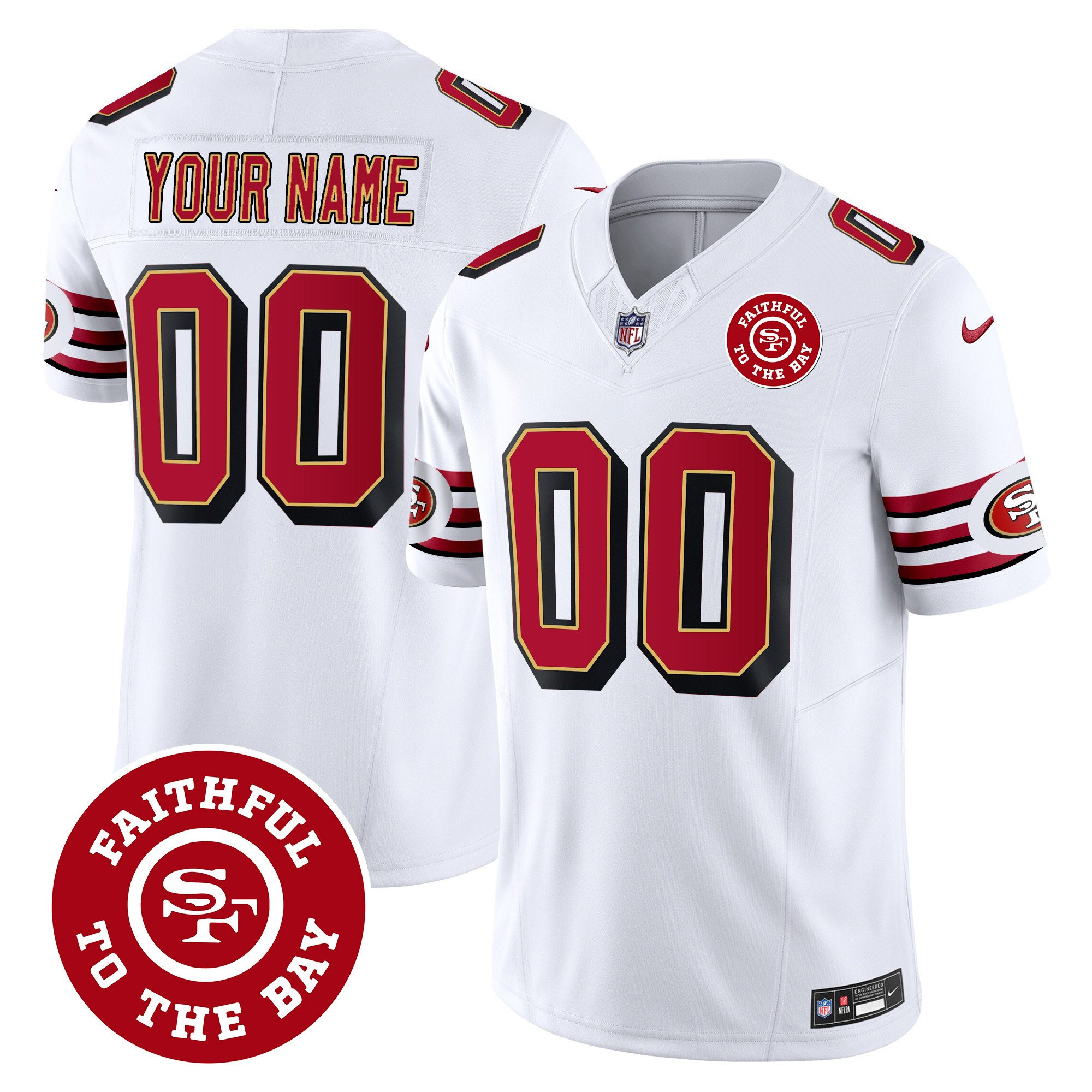 Men's San Francisco 49ers Throwback Faithful To The Bay Patch Vapor Limited Custom White Jersey - All Stitched