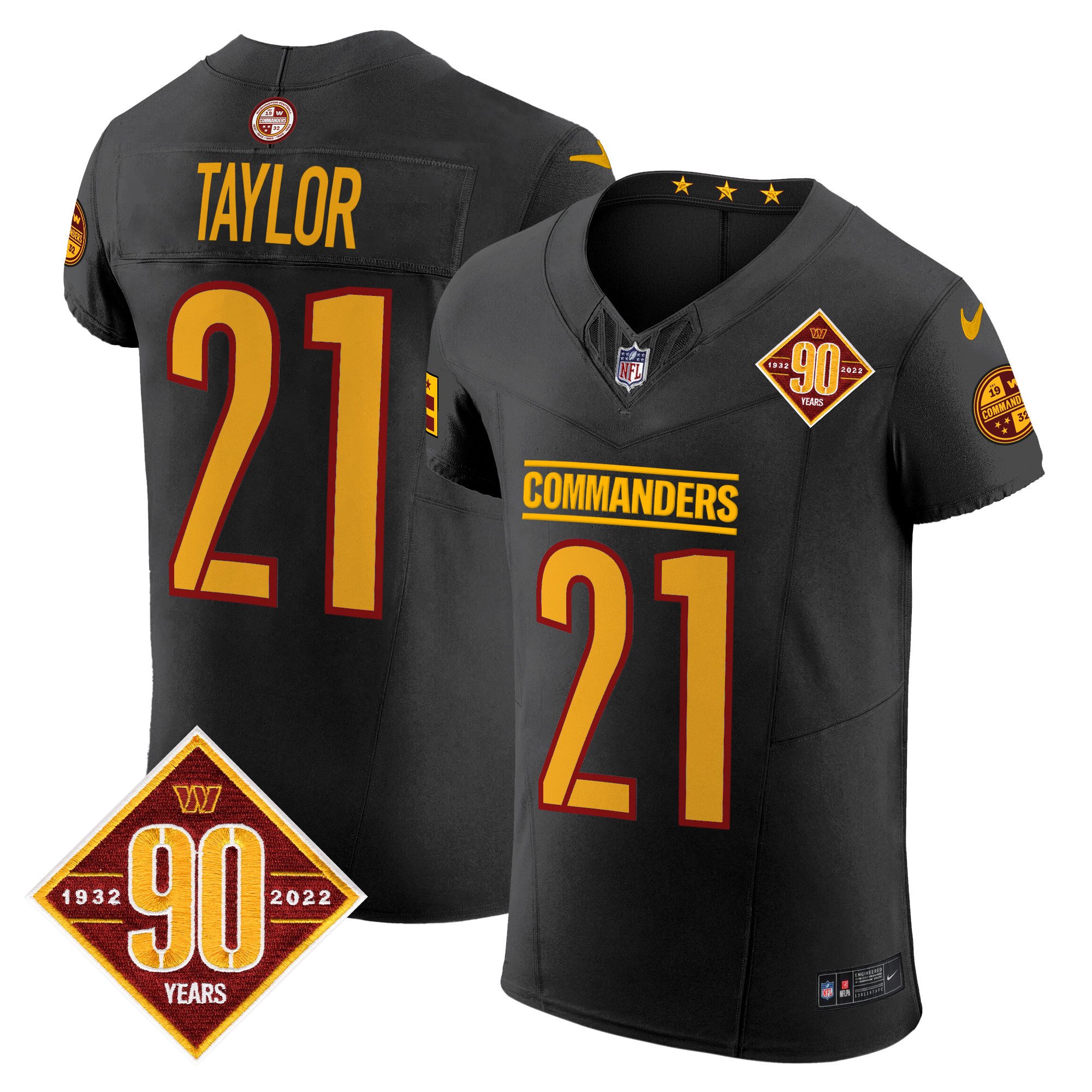 Men's Sean Taylor Washington Commanders 90th Anniversary Patch Vapor Elite Black Jersey - All Stitched