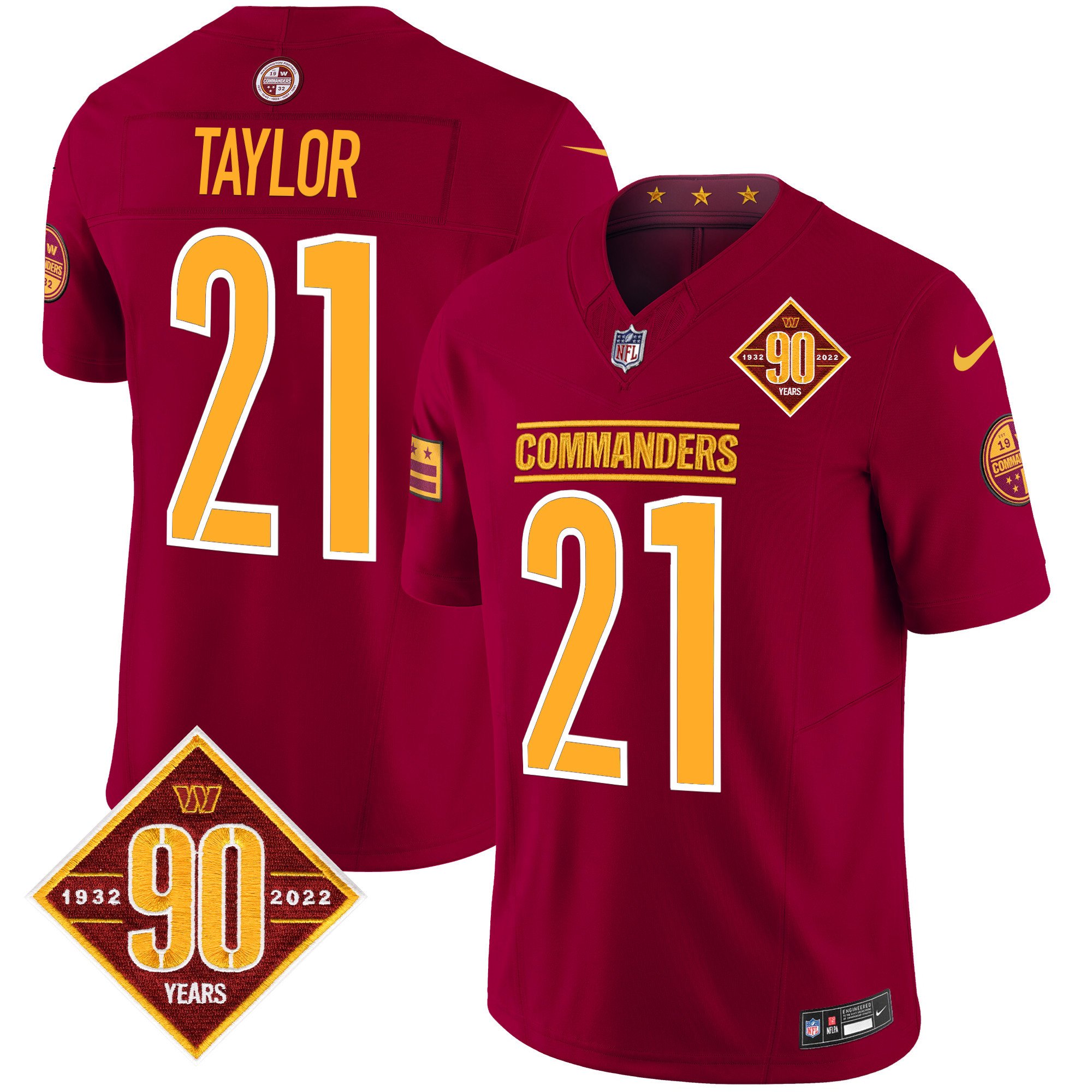 Men's Sean Taylor Washington Commanders 90th Anniversary Patch Vapor Limited Burgundy Jersey - All Stitched