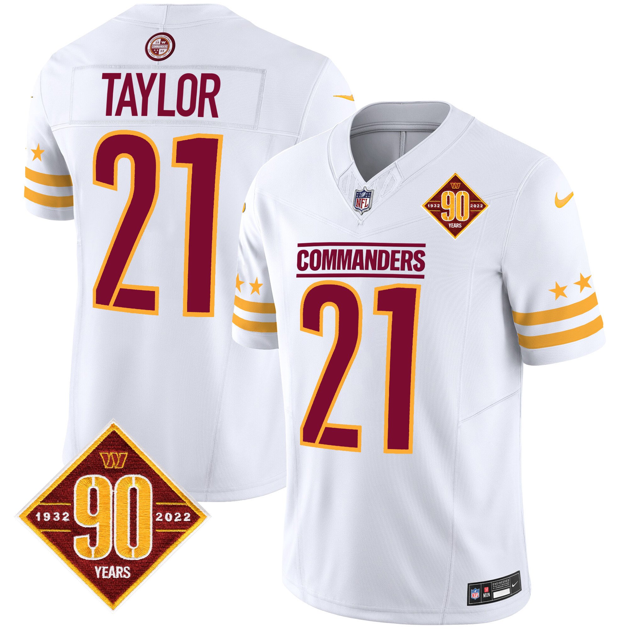 Men's Sean Taylor Washington Commanders 90th Anniversary Patch Vapor Limited White Jersey - All Stitched
