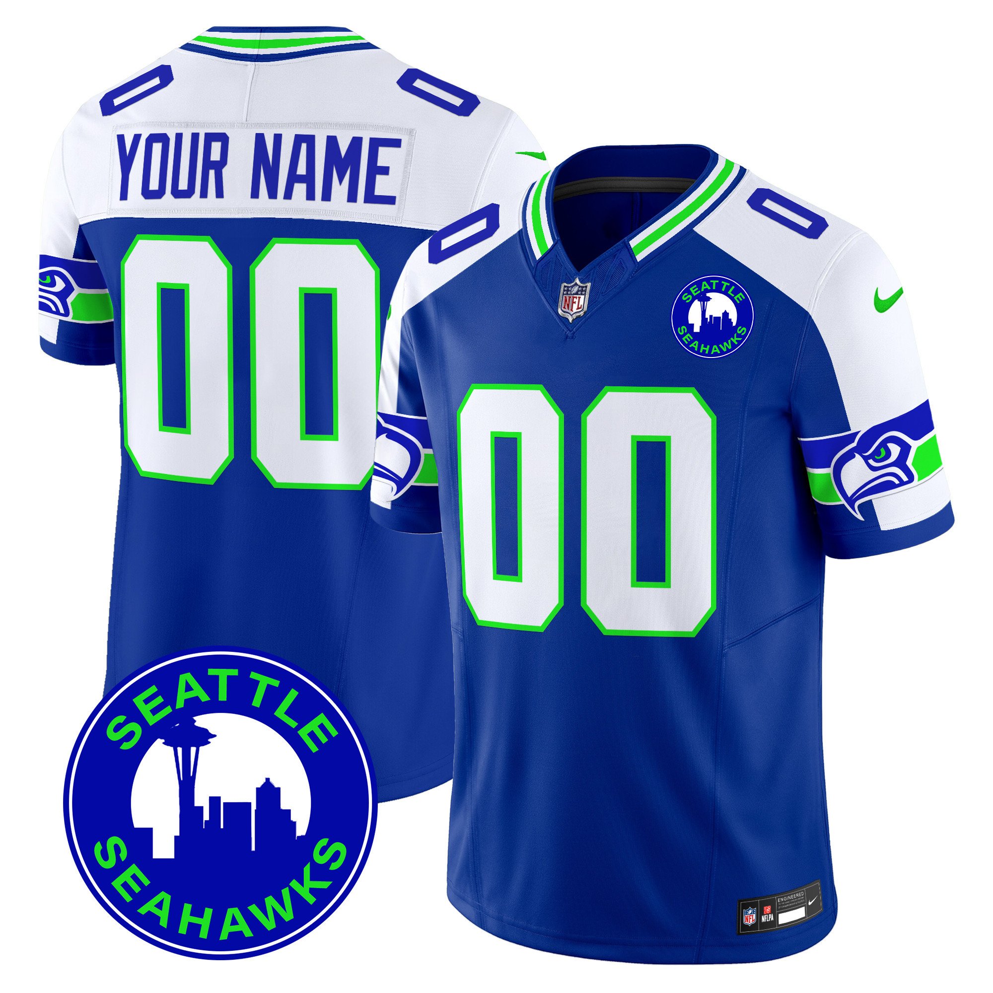 Men's Seattle Seahawks 2024 Seattle City Patch Vapor Limited Custom Royal Alternate Jersey - All Stitched