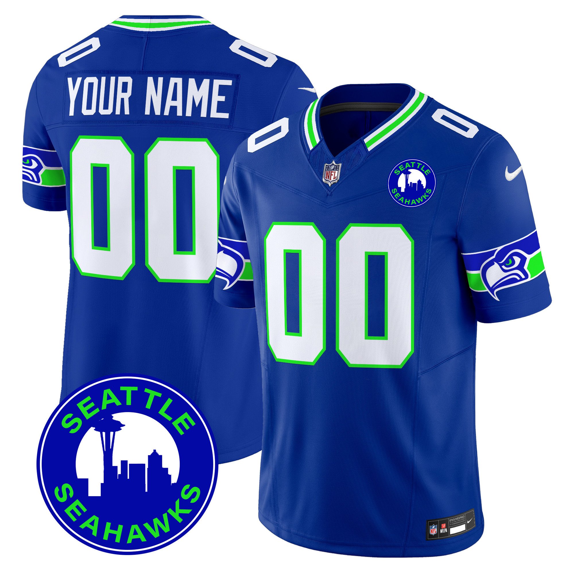 Men's Seattle Seahawks 2024 Seattle City Patch Vapor Limited Custom Royal Jersey - All Stitched