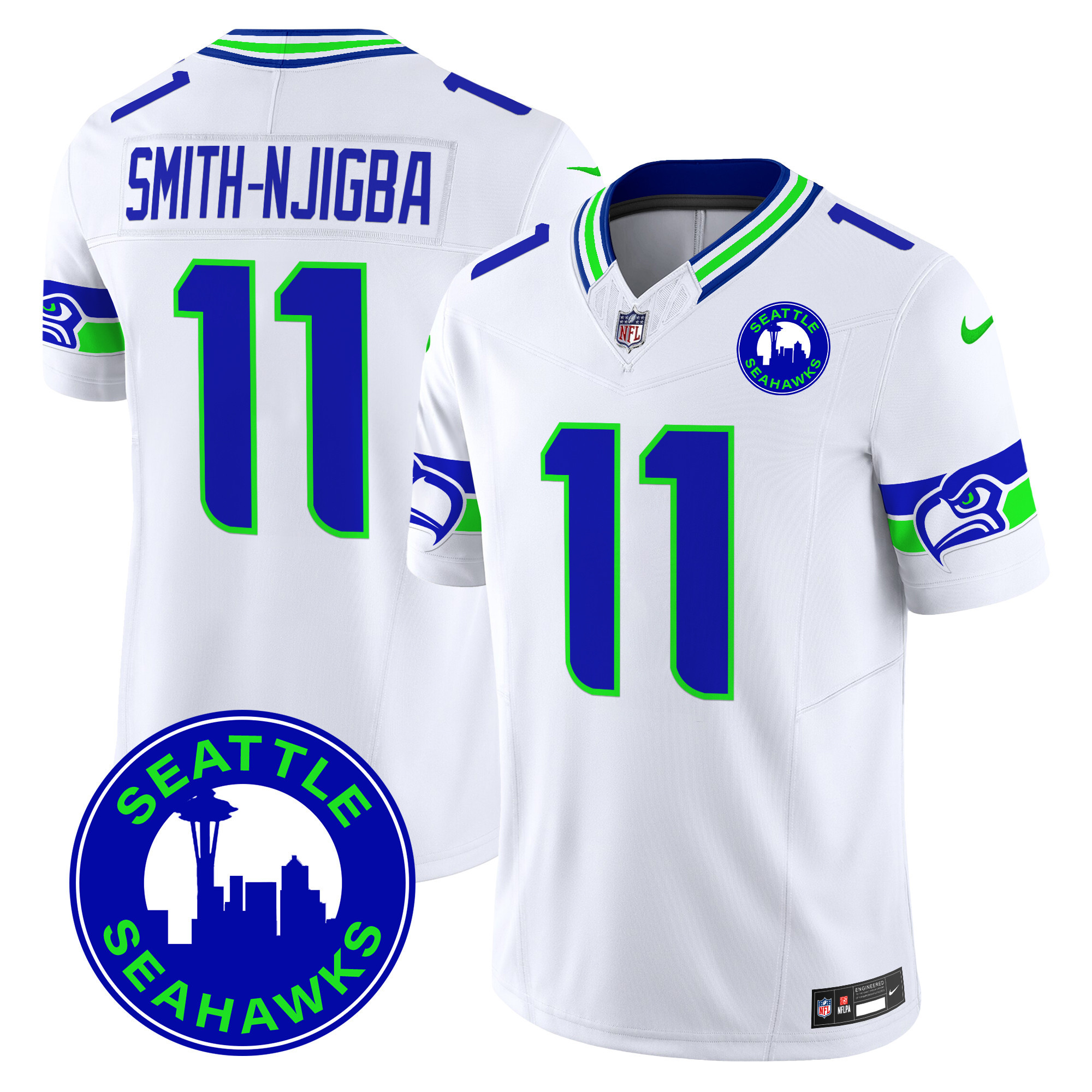 Men's Smith-Njigba Seattle Seahawks 2024 Seattle City Patch Vapor Limited White Jersey - All Stitched