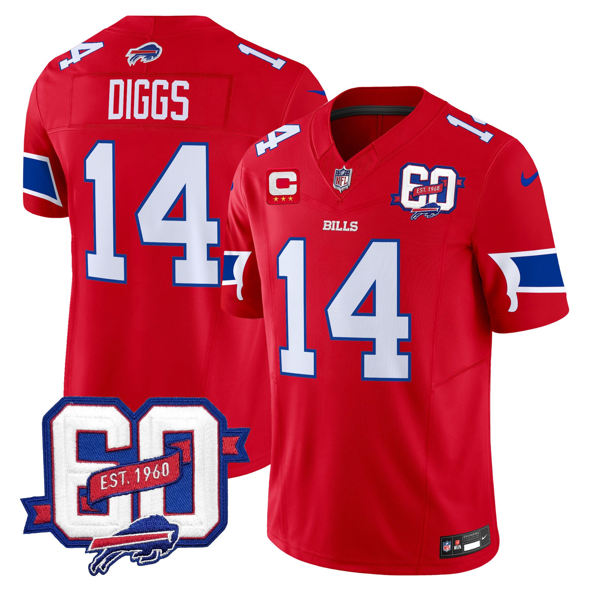 Men's Stefon Diggs Buffalo Bills 60th Anniversary Patch Vapor Limited Red Jersey - All Stitched