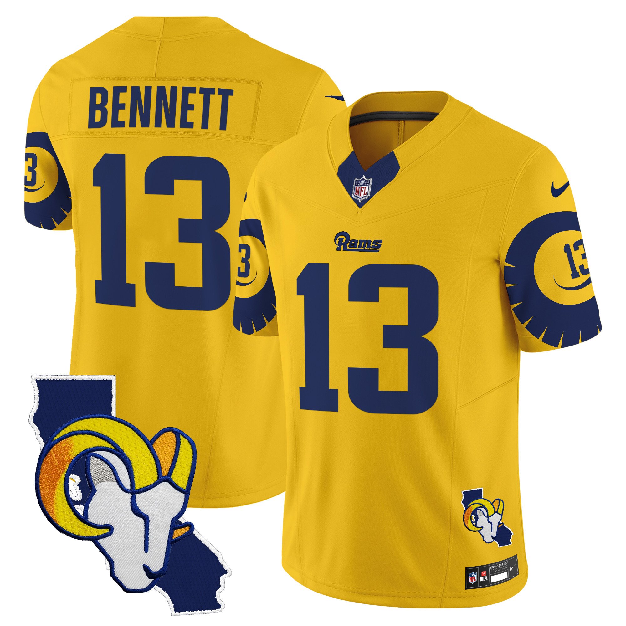 Men's Stetson Bennett Los Angeles Rams Special Vapor Limited Gold Jersey V2 - All Stitched