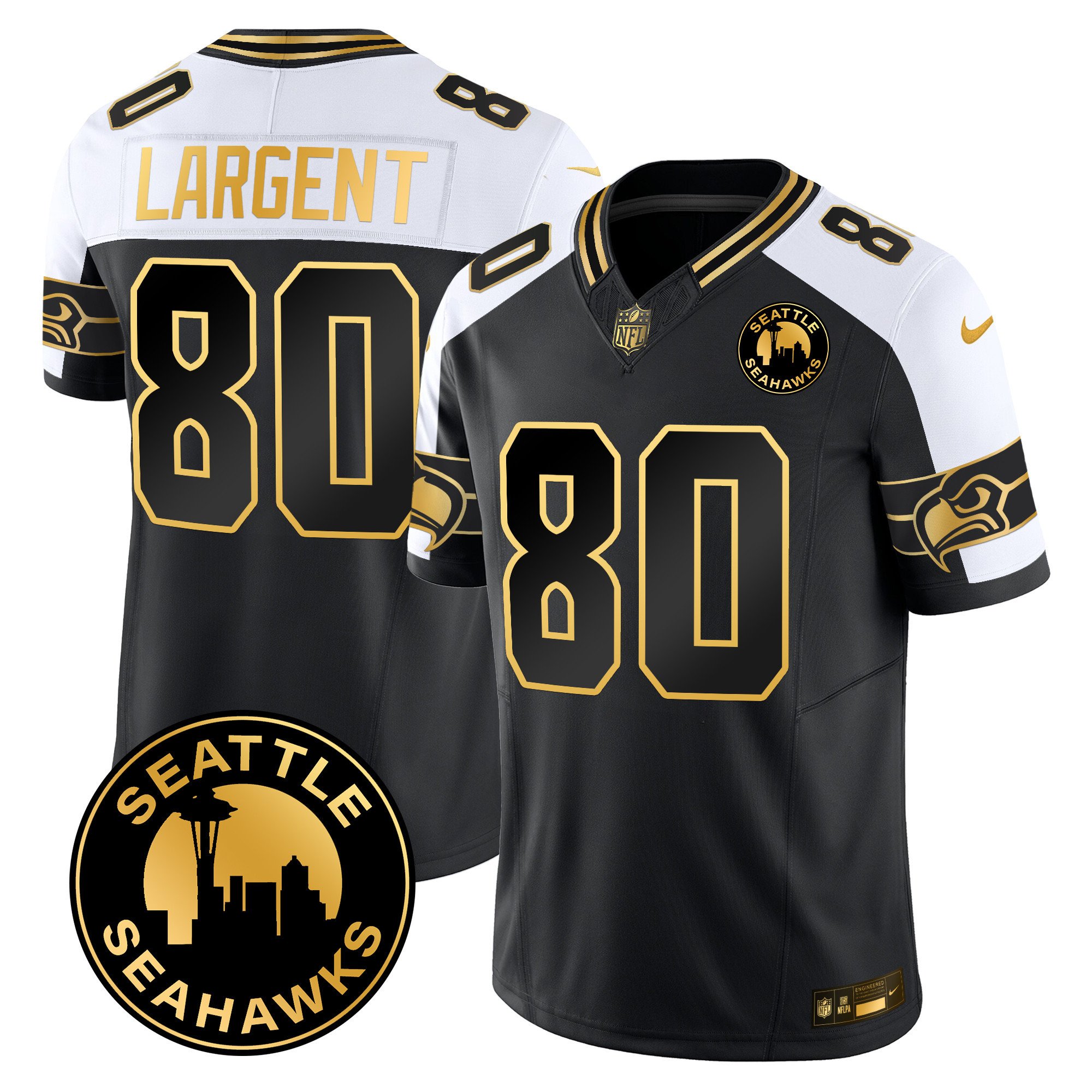 Men's Steve Largent Seattle Seahawks 2024 Seattle City Patch Gold Vapor Limited Alternate Jersey - All Stitched