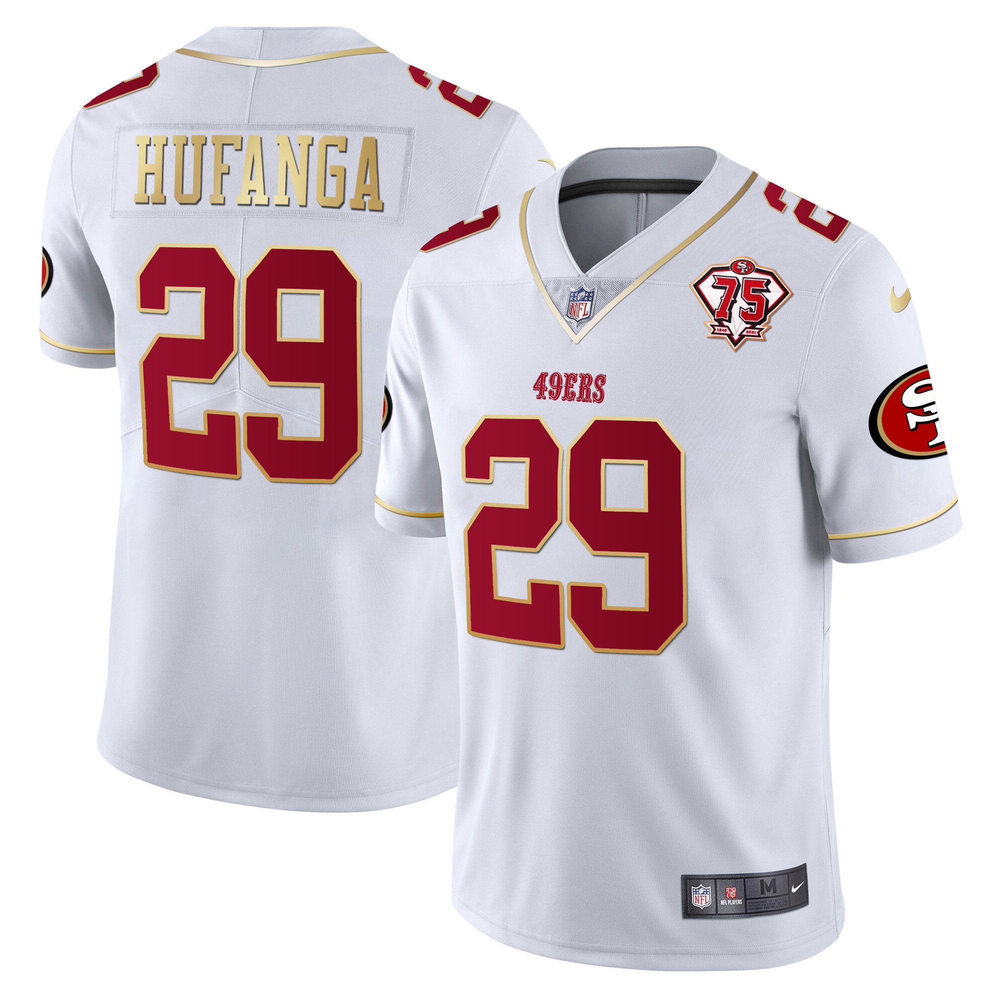 Men's Talanoa Hufanga San Francisco 49ers 75th Anniversary Patch Vapor Gold Trim White Gold Jersey V2 - All Stitched