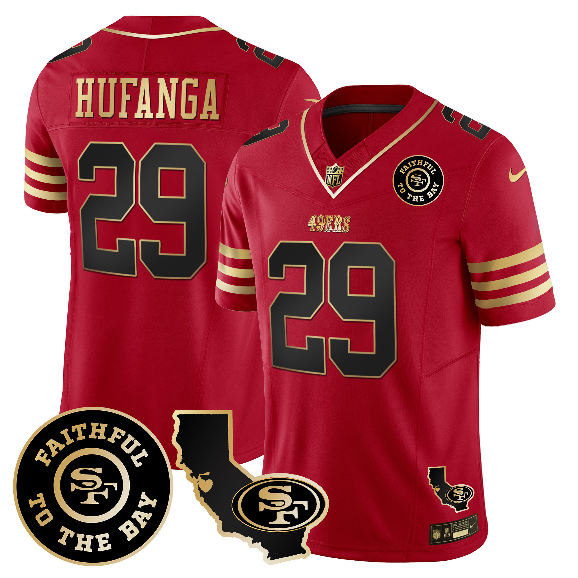 Men's Talanoa Hufanga San Francisco 49ers Faithful & California Patch Vapor Black Scarlet Jersey - All Stitched