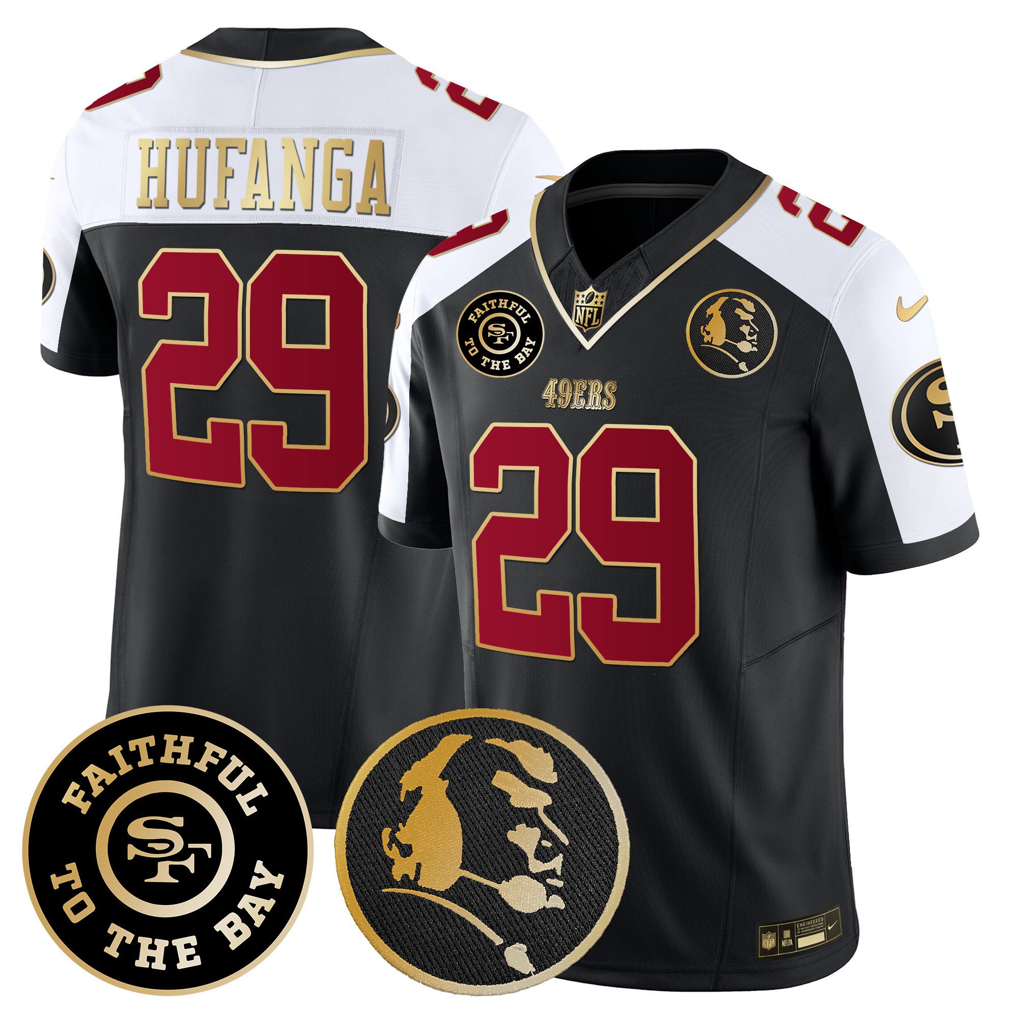 Men's Talanoa Hufanga San Francisco 49ers Faithful & John Madden Patch Vapor Black Alternate Jersey - All Stitched