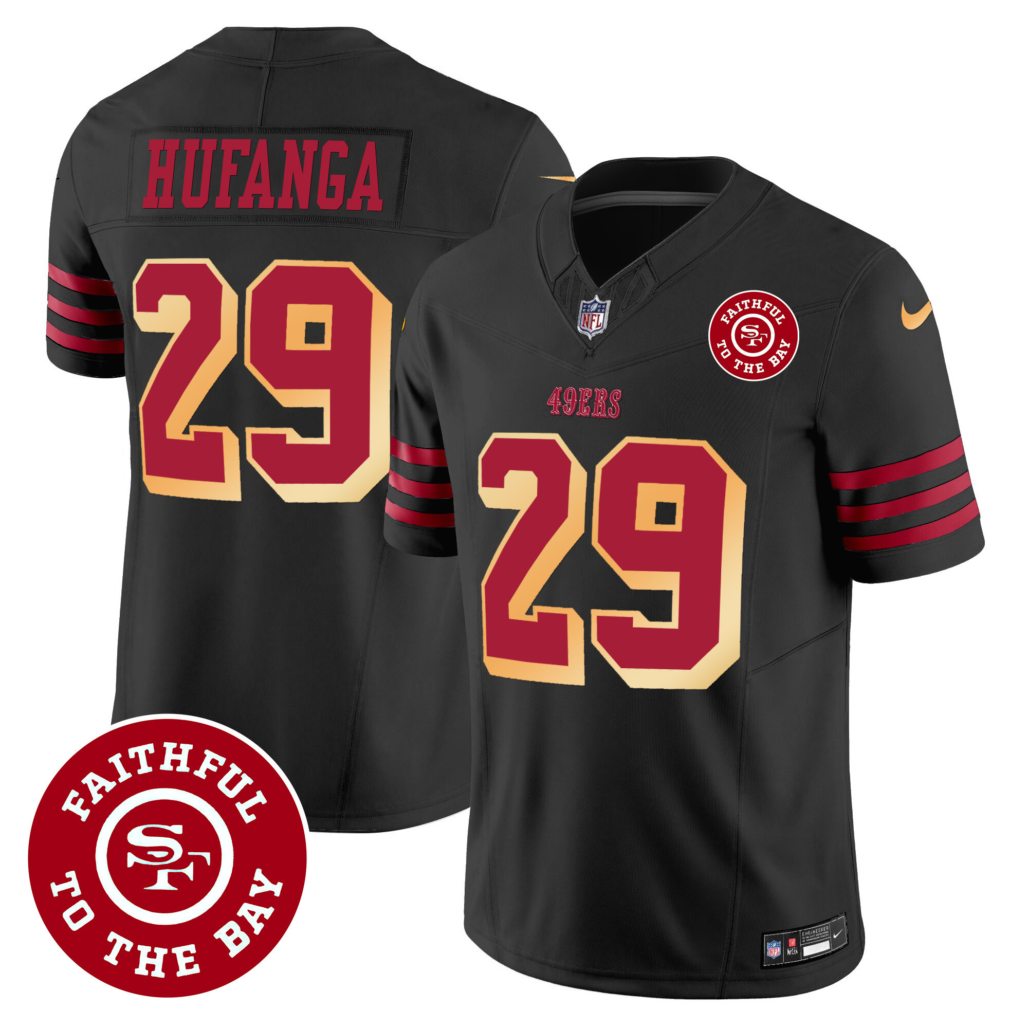 Men's Talanoa Hufanga San Francisco 49ers Faithful To The Bay Patch Vapor Black Jersey V2 - All Stitched
