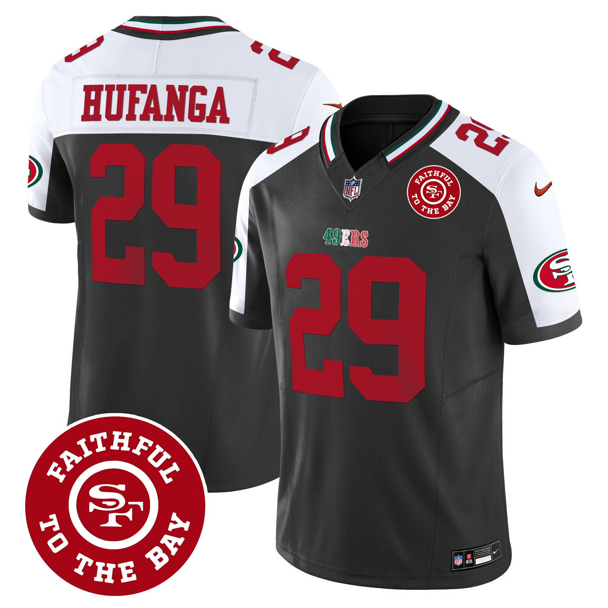 Men's Talanoa Hufanga San Francisco 49ers Mexico Faithful To The Bay Patch Vapor Black Alternate Jersey - All Stitched