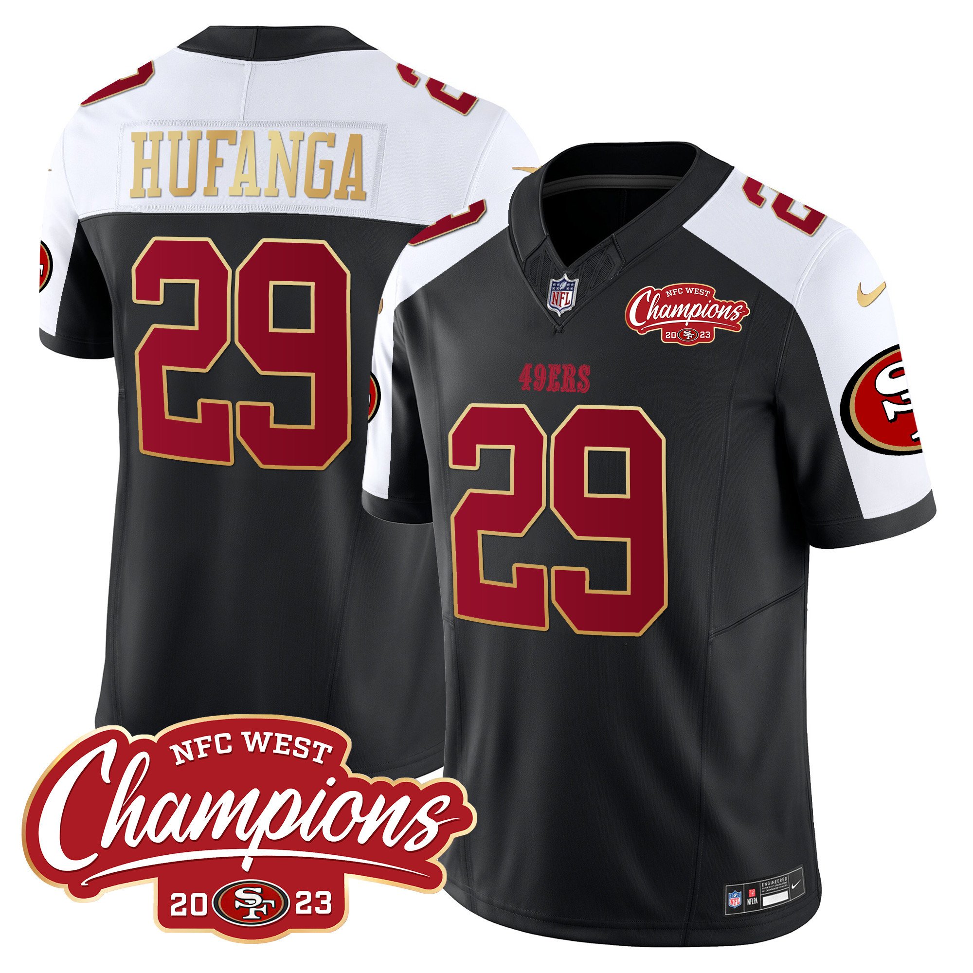Men's Talanoa Hufanga San Francisco 49ers NFC West Champions Gold Trim Vapor Black Alternate Jersey - All Stitched