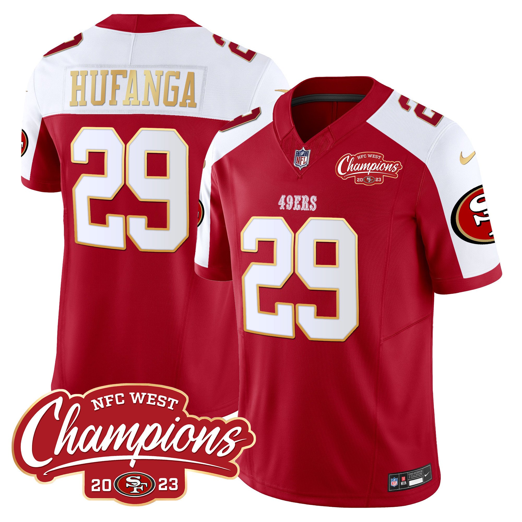 Men's Talanoa Hufanga San Francisco 49ers NFC West Champions Gold Trim Vapor Red Alternate Jersey - All Stitched