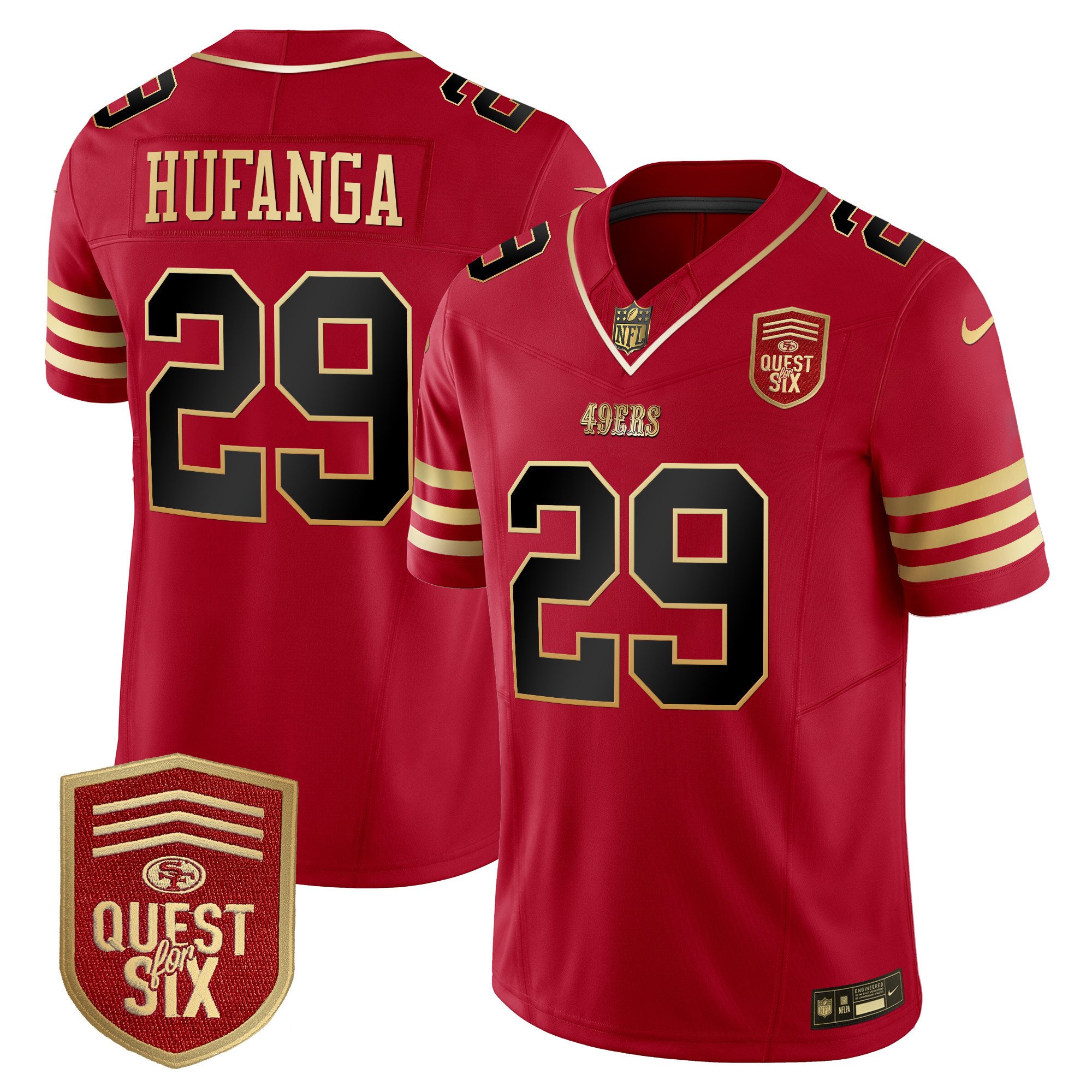 Men's Talanoa Hufanga San Francisco 49ers Quest For Six Patch Vapor Limited Black Scarlet Jersey - All Stitched