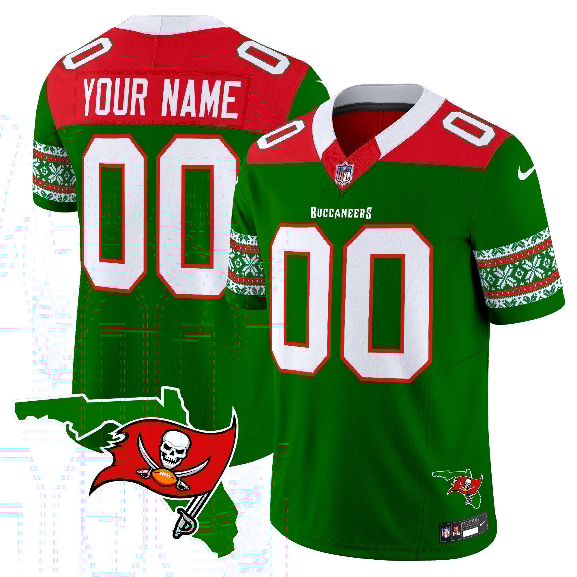 Men's Tampa Bay Buccaneers 2024 Christmas Vapor Limited Custom Green Jersey - All Stitched