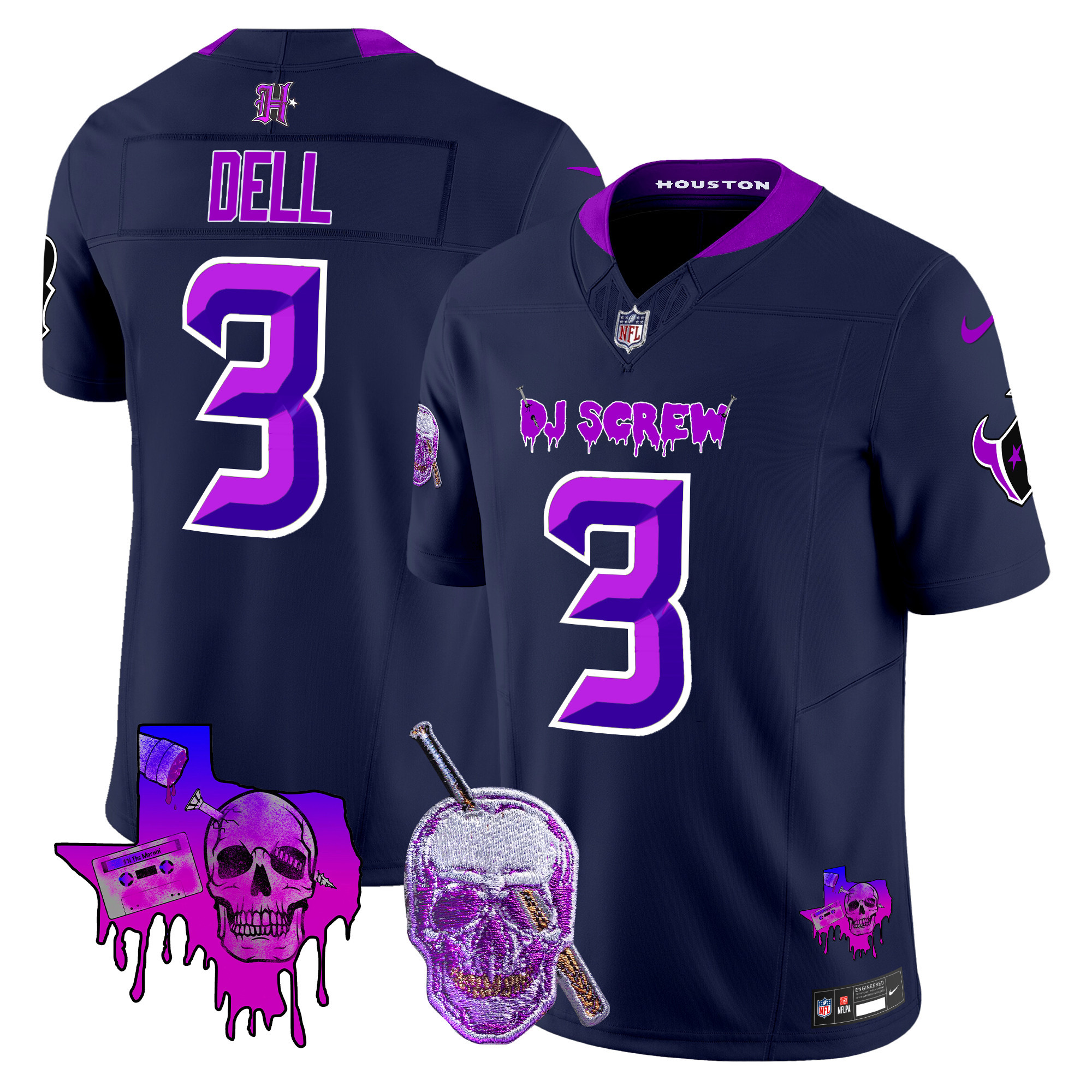 Men's Tank Dell Houston Texans DJ Screw Vapor Limited Navy Jersey - All Stitched
