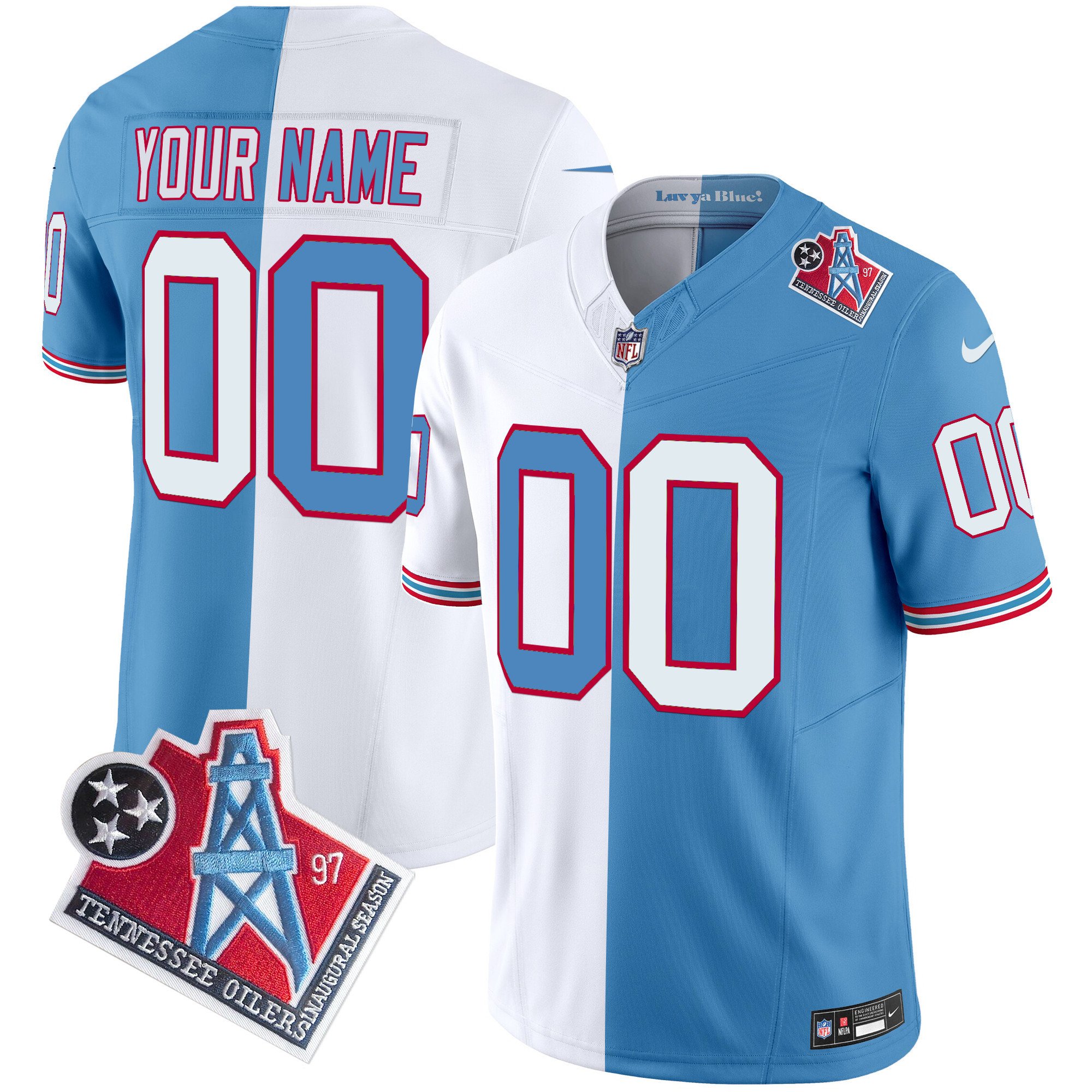 Men's Tennessee Titans 1997 Throwback Limited Vapor Limited Custom Split Jersey - All Stitched
