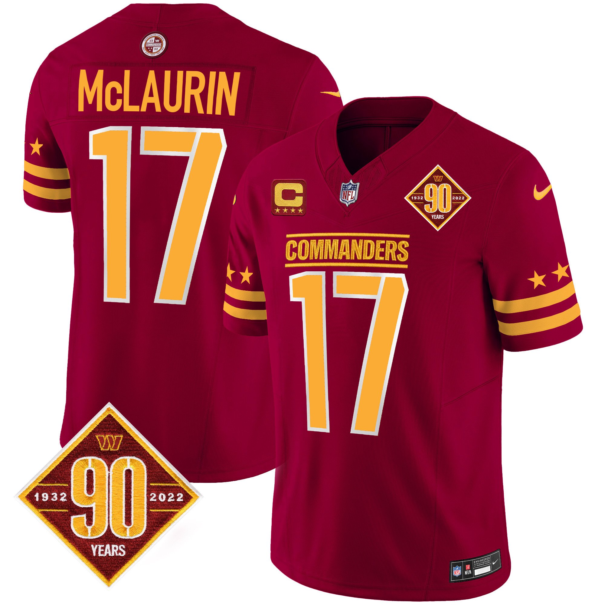 Men's Terry McLaurin Washington Commanders 90th Anniversary Patch Vapor Limited Burgundy Jersey - All Stitched