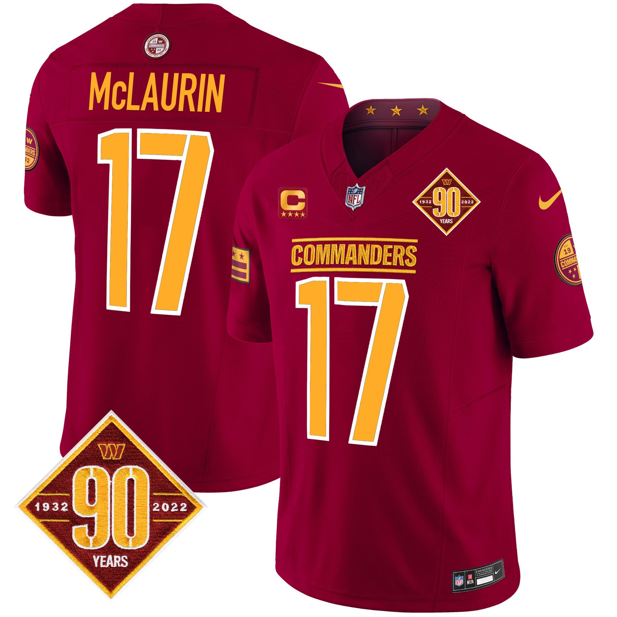 Men's Terry McLaurin Washington Commanders 90th Anniversary Patch Vapor Limited Burgundy Jersey - All Stitched