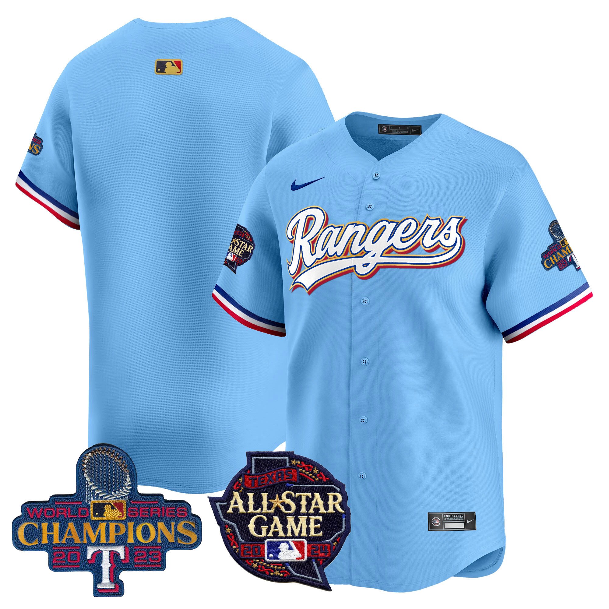 Men's Texas Rangers 2024 All Star Game Patch Vapor Premier Limited Blue Jersey - All Stitched