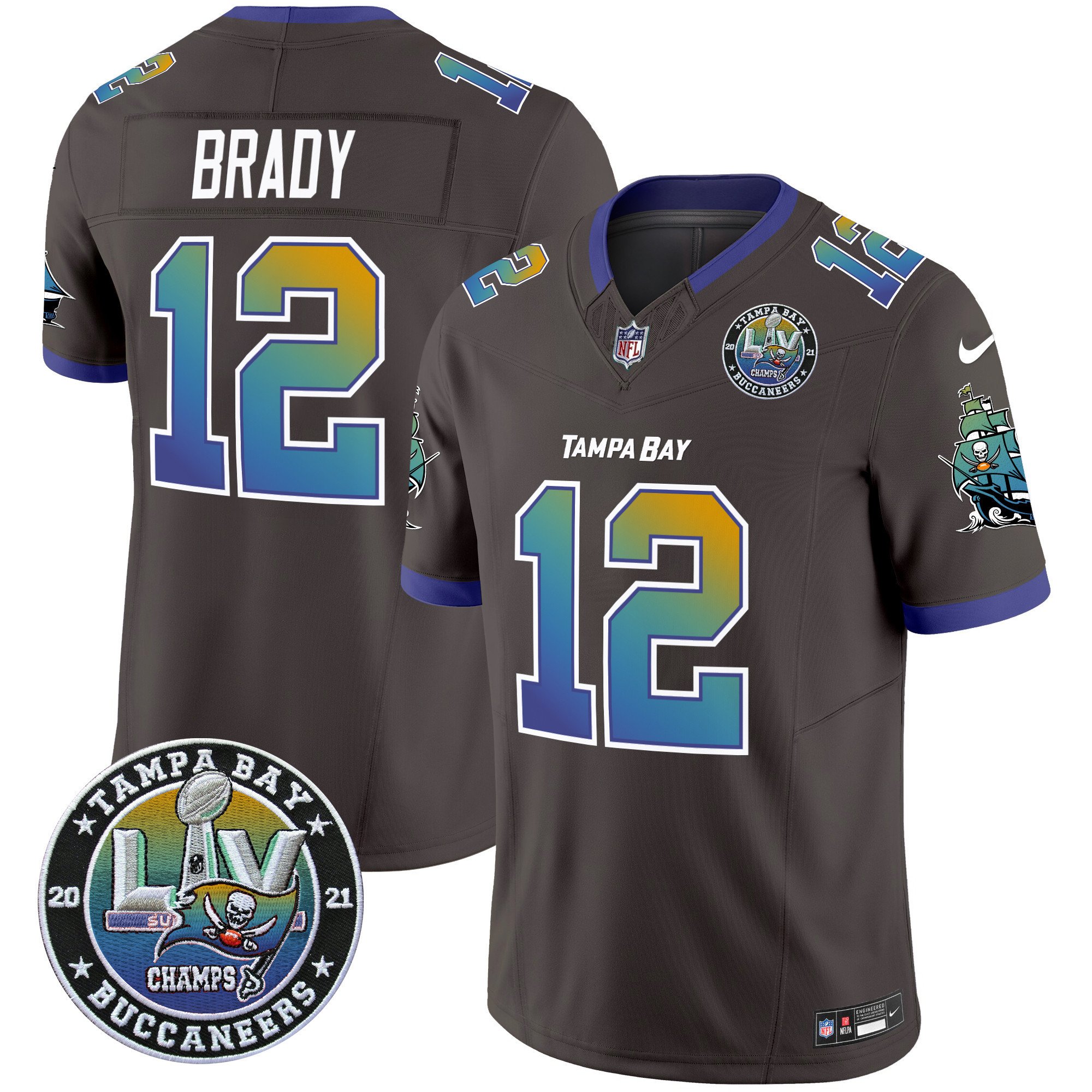 Men's Tom Brady Tampa Bay Buccaneers "Tampa City" Super Bowl LIV Patch Vapor Limited Pewter Jersey - All Stitched