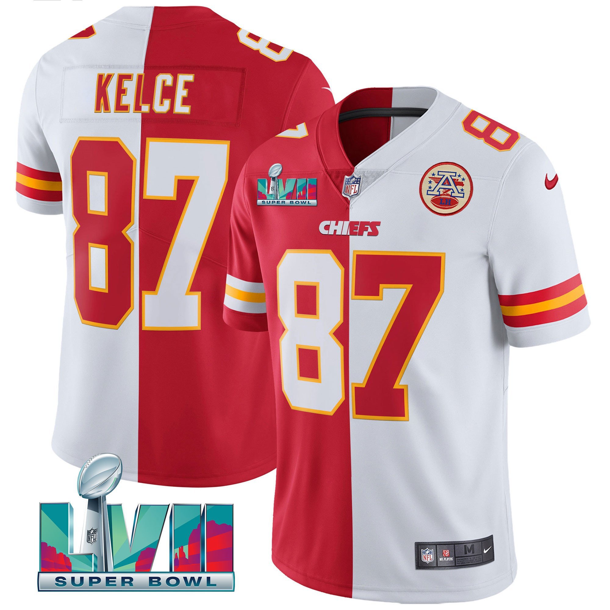 Men's Travis Kelce Kansas City Chiefs Super Bowl Vapor Gold Split Jersey V2- All Stitched