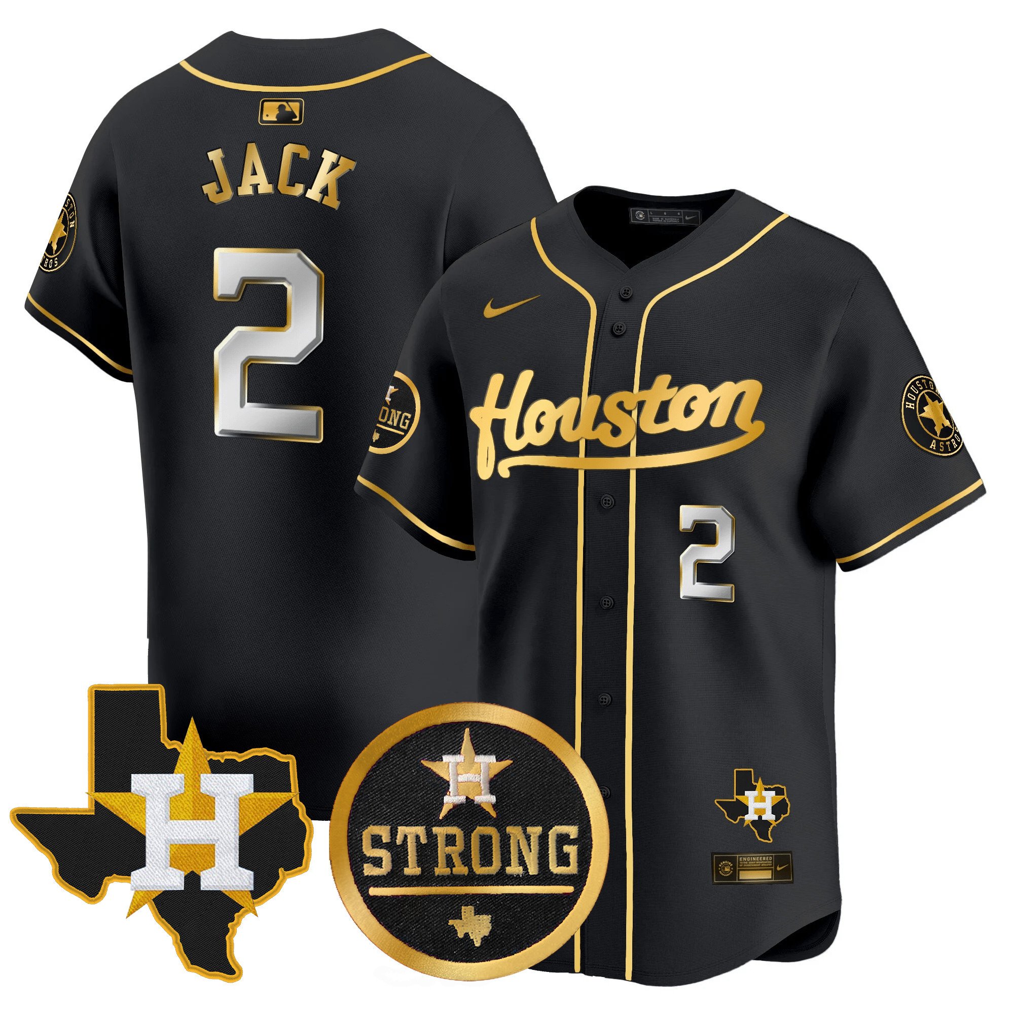 Men's Travis Scott Houston Astros "Houston Strong" Patch Vapor Premier Limited Black Gold Jersey - All Stitched