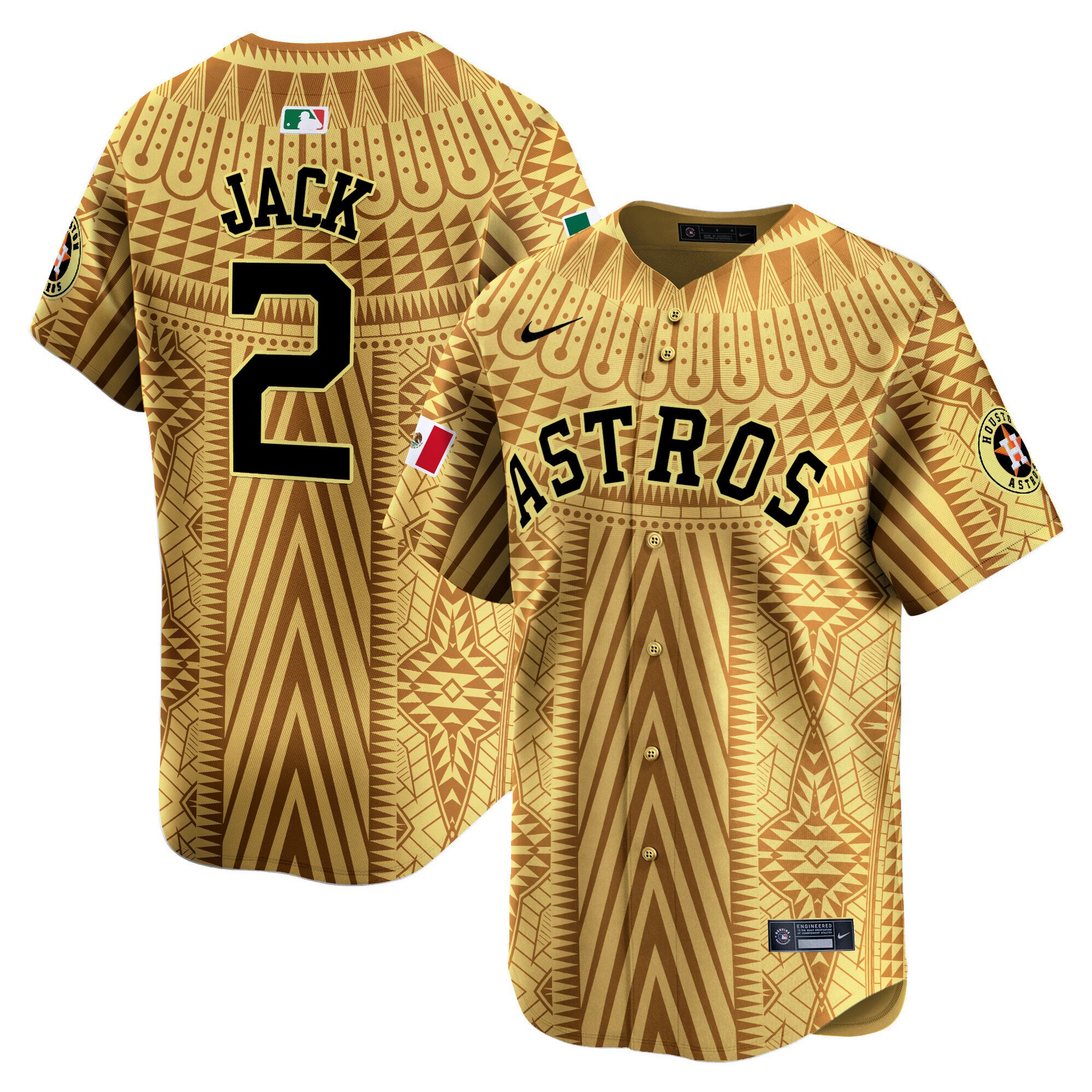 Men's Travis Scott Houston Astros Mexico Aztec Pattern Vapor Premier Limited Gold Jersey - Printed
