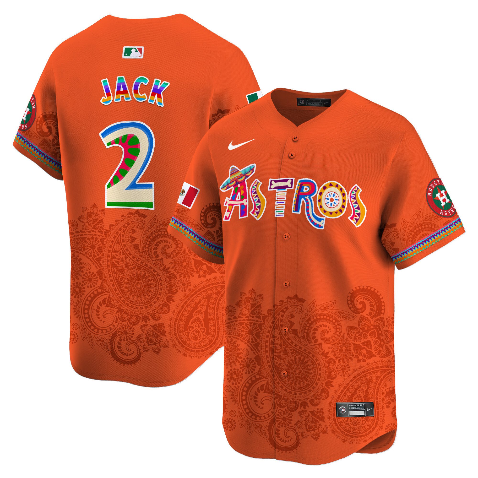 Men's Travis Scott Houston Astros Paisley Mexico Vapor Premier Limited Orange Jersey - Printed