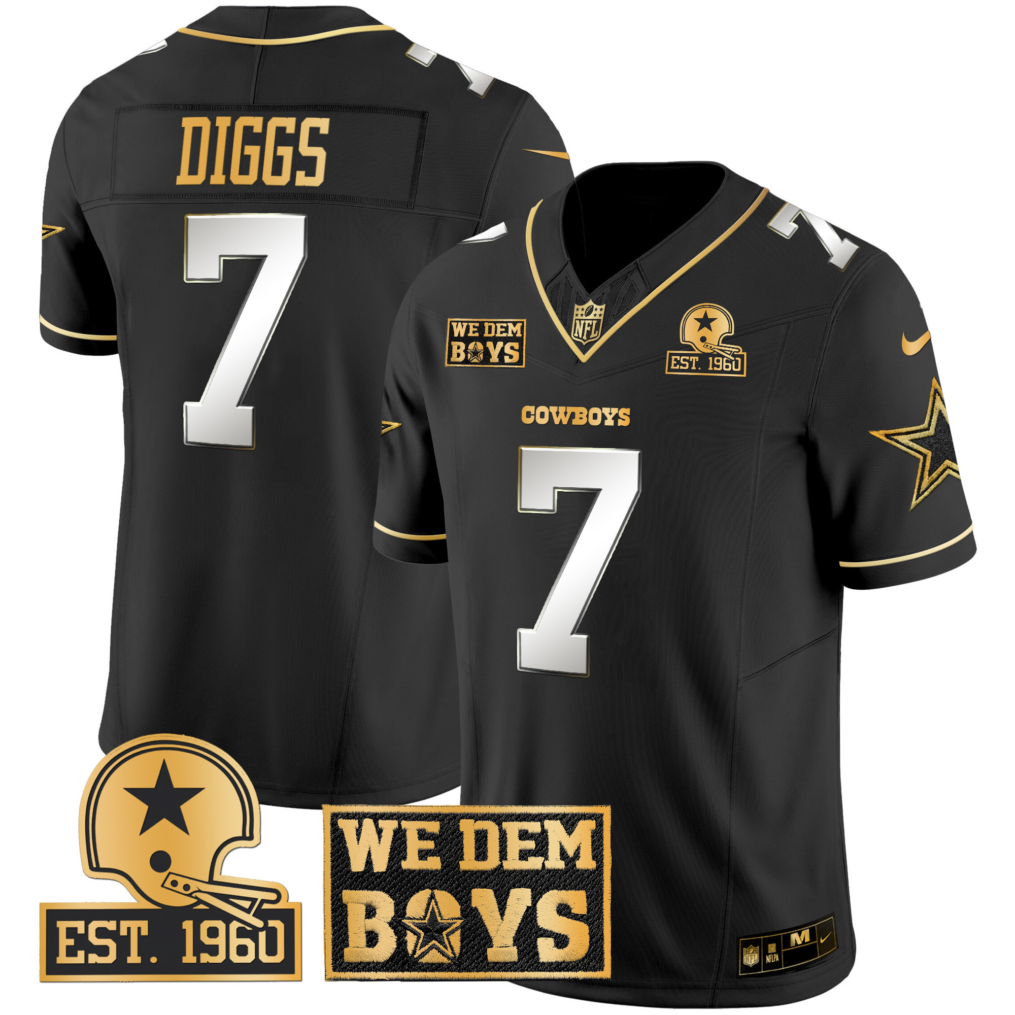 Men's Trevon Diggs Dallas Cowboys Est. 1960 & We Dem Boyz Patch Gold Vapor Limited Black Limited Jersey - All Stitched