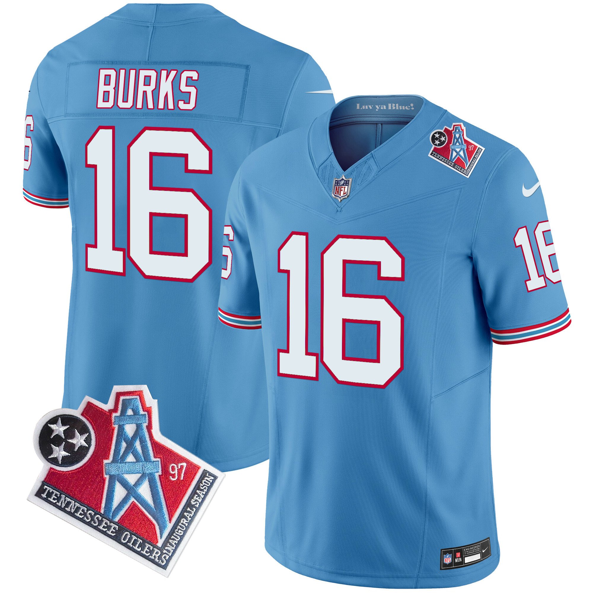 Men's Treylon Burks Tennessee Titans 1997 Throwback Limited Vapor Limited Light Blue Jersey - All Stitched