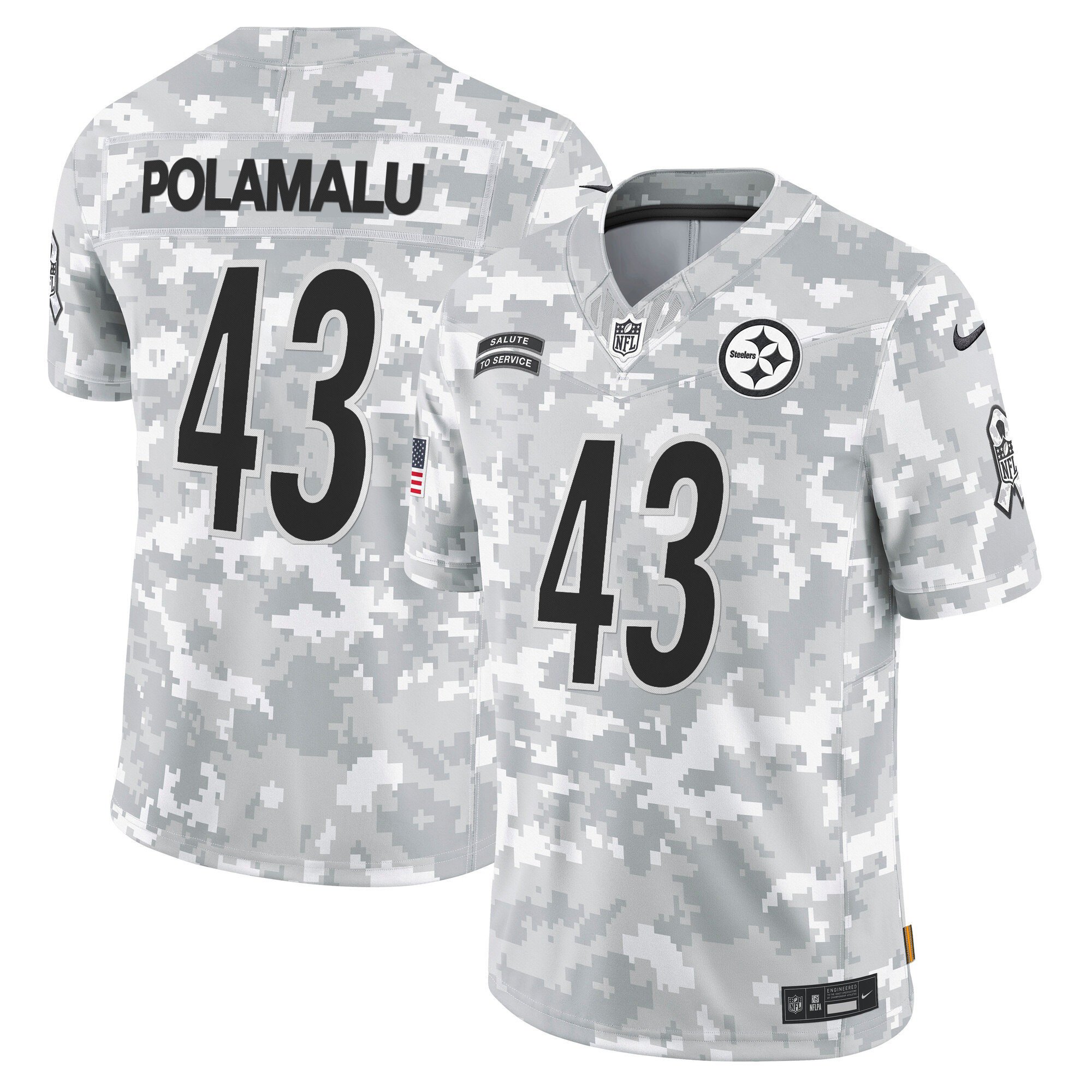 Men's Troy Polamalu Pittsburgh Steelers 2024 Salute to Service Vapor Limited Jersey - Arctic Camo - All Stitched