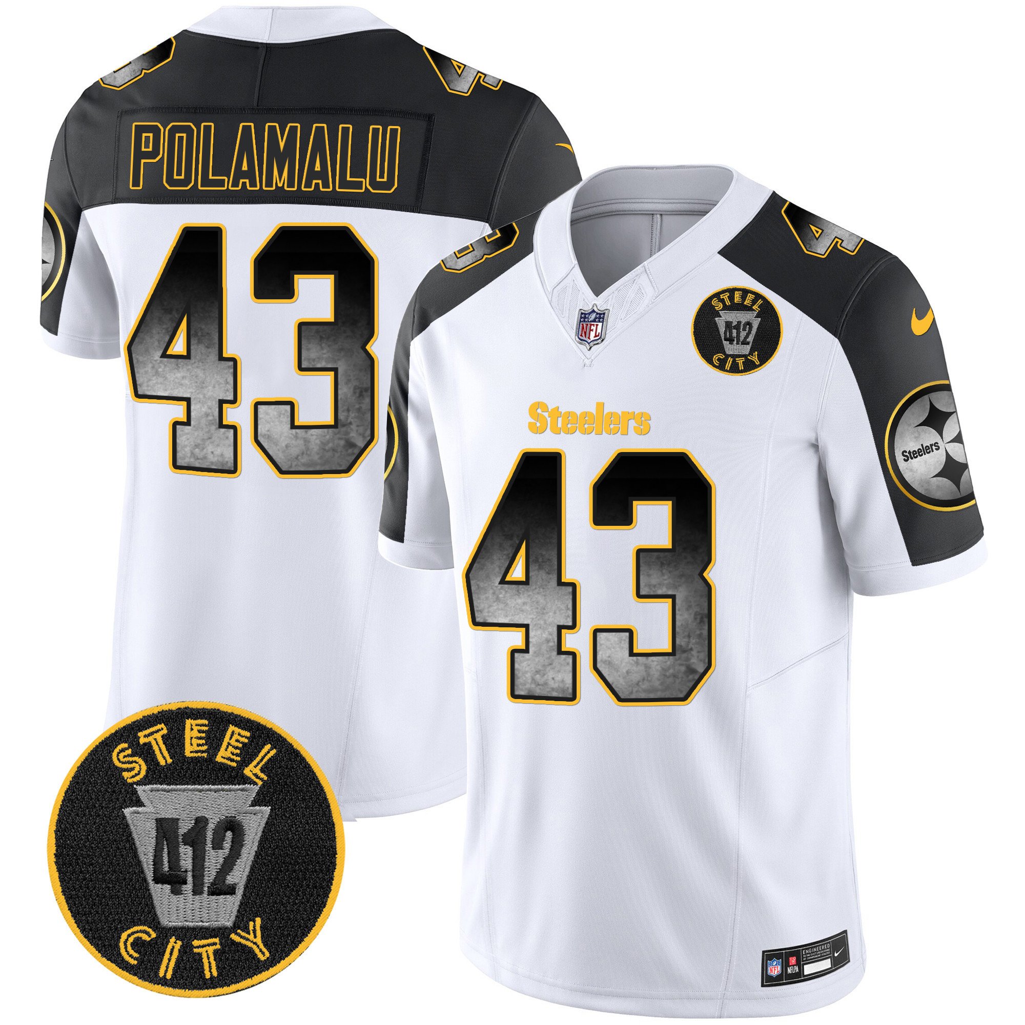 Men's Troy Polamalu Pittsburgh Steelers Arch Smoke 412 Patch Vapor Limited Inverted Jersey - All Stitched