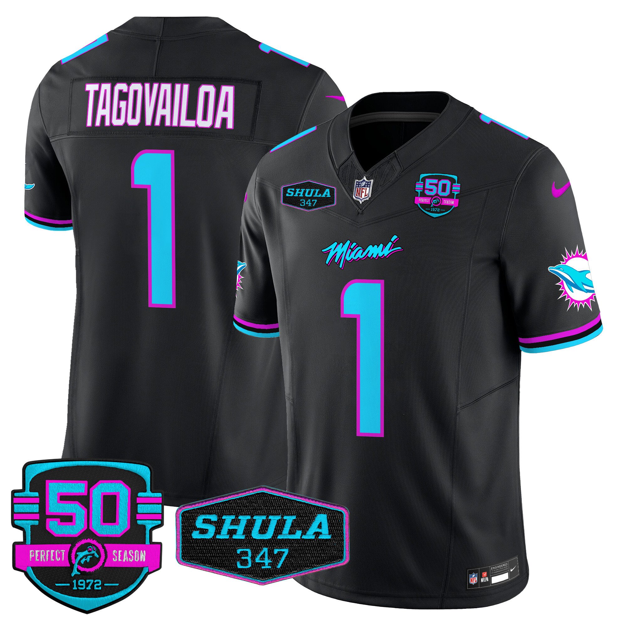 Men's Tua Tagovailoa Miami Dolphins "Miami Vice" Vapor Limited Black Jersey V4 - All Stitched