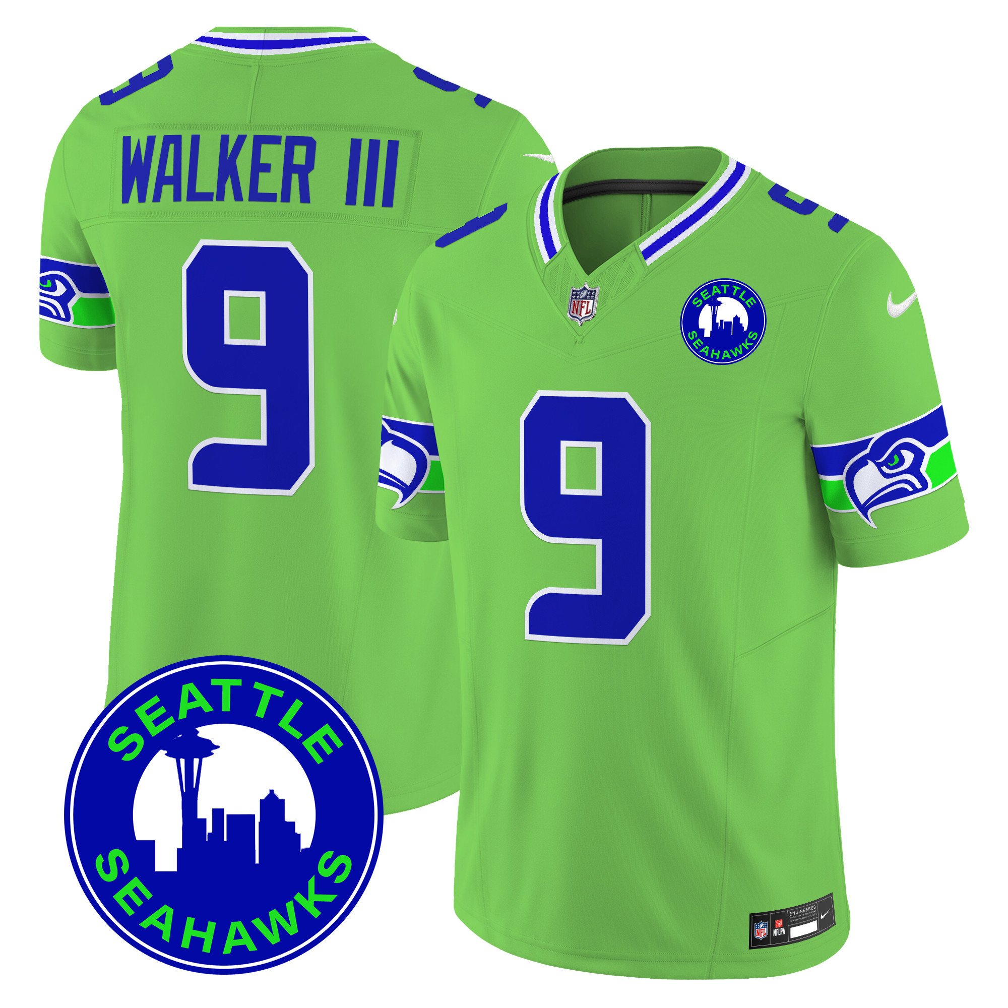 Men's Walker III Seattle Seahawks 2024 Seattle City Patch Vapor Limited Green Jersey - All Stitched