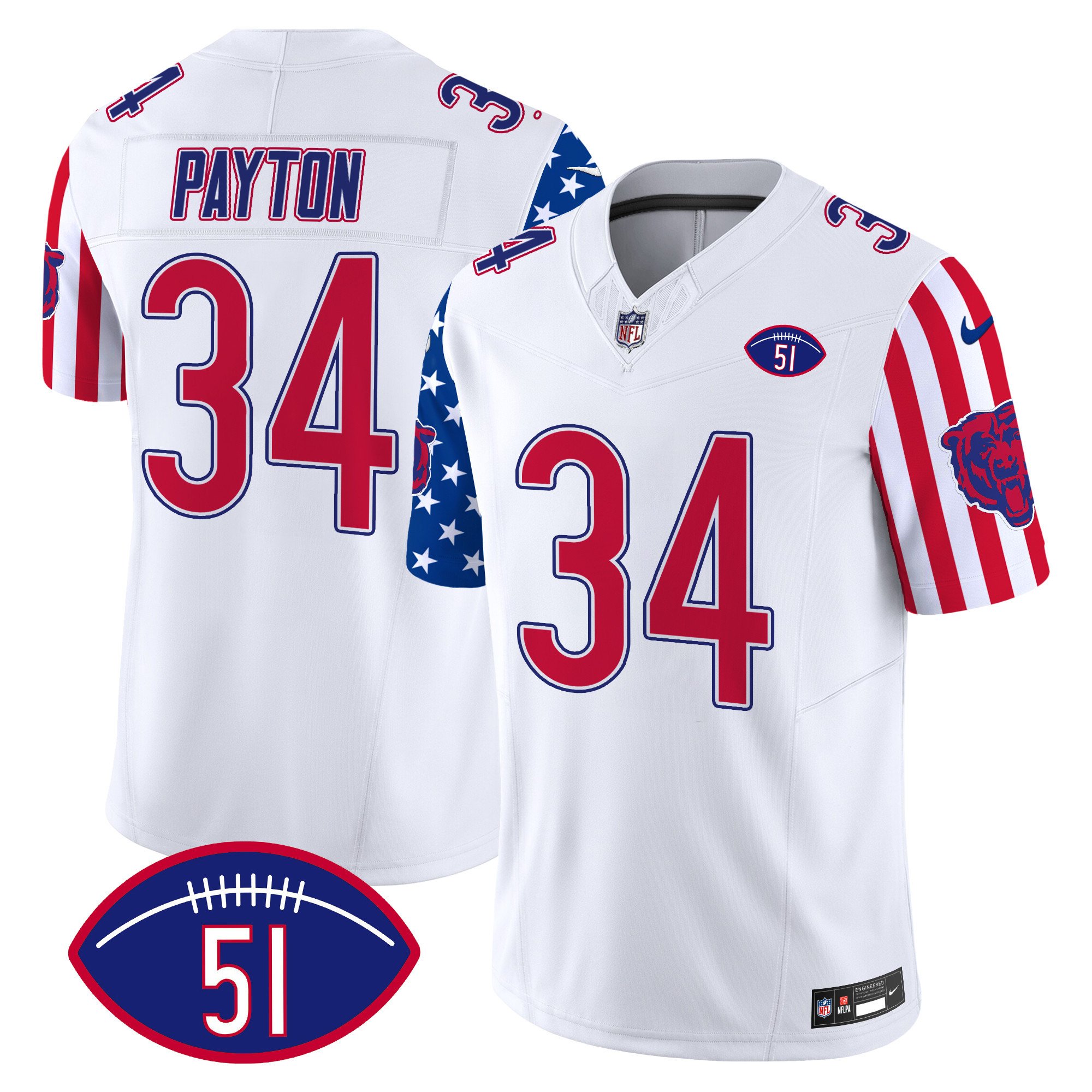 Men's Walter Payton Chicago Bears American Style Vapor Limited White Jersey - All Stitched