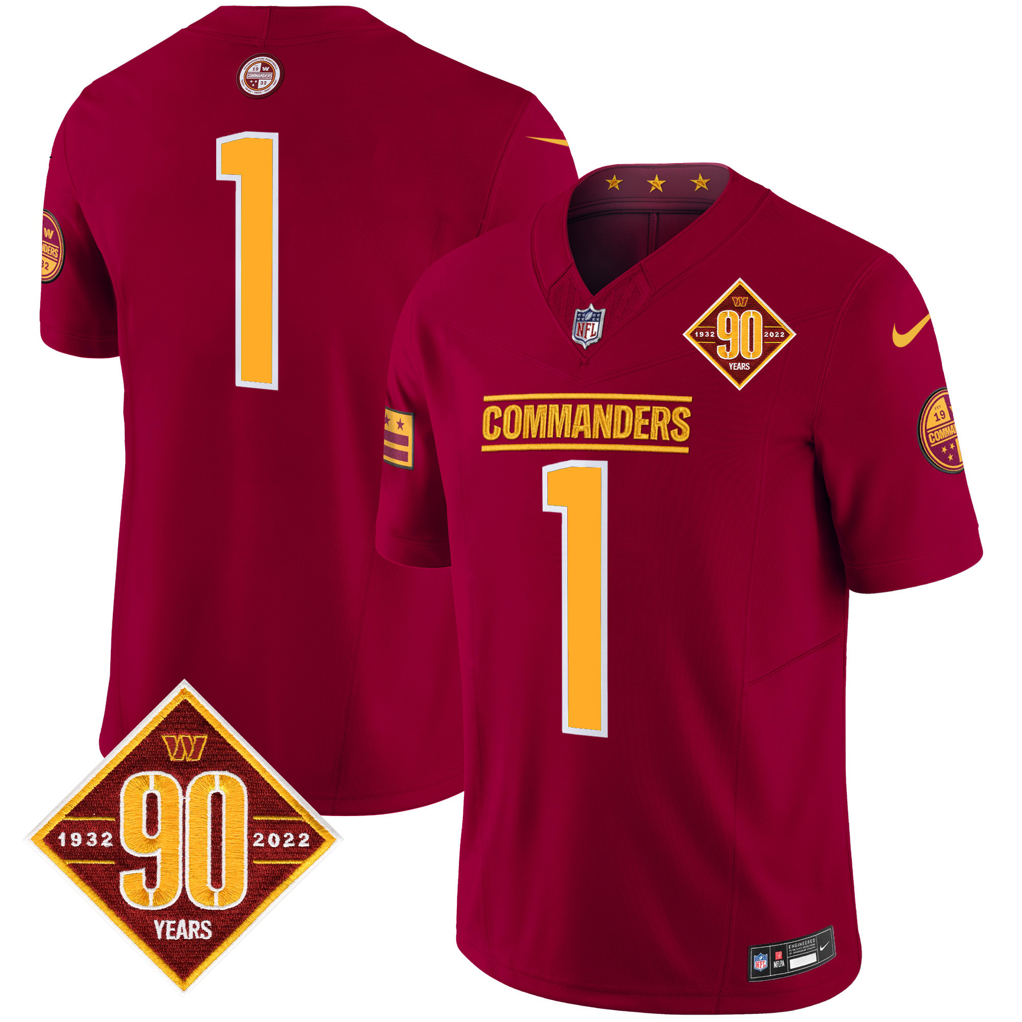 Men's Washington Commanders 90th Anniversary Patch Vapor Limited  Burgundy Jersey - All Stitched