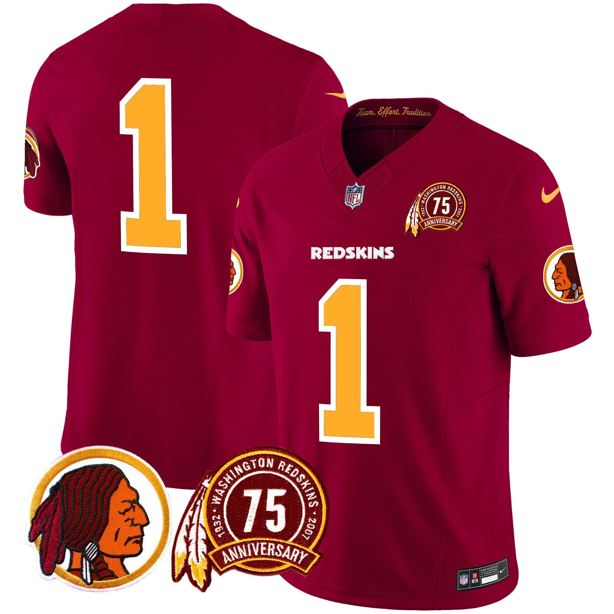 Men's Washington Redskins 75th Patch Throwback Vapor Limited  Burgundy Jersey - All Stitched