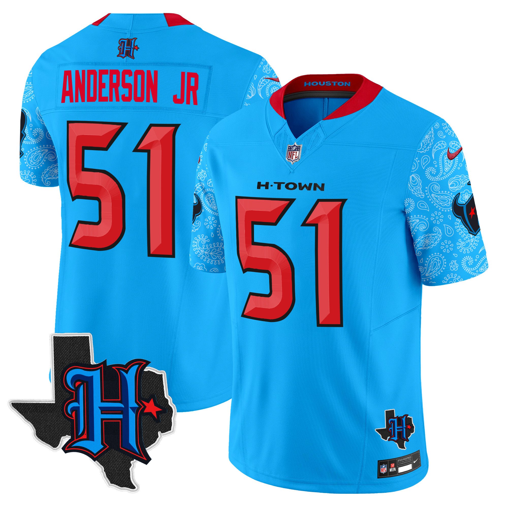 Men's Will Anderson Jr. Houston Texans 2024 Texas Patch Vapor Limited Blue Jersey V4 - All Stitched