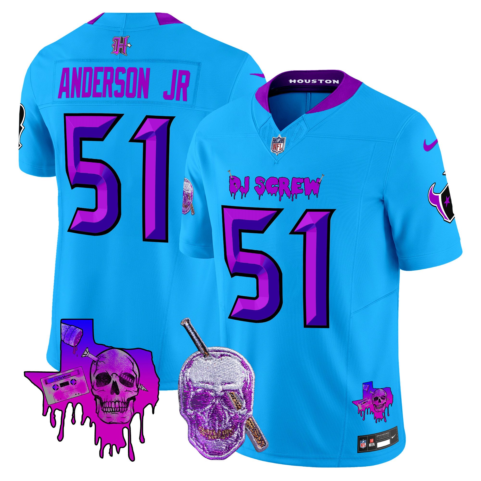 Men's Will Anderson Jr. Houston Texans DJ Screw Vapor Limited Blue Jersey - All Stitched