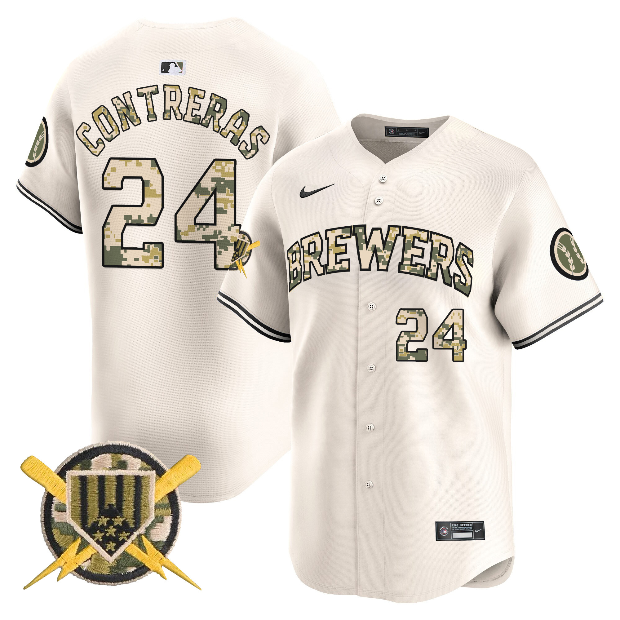 Men's William Contreras Milwaukee Brewers Armed Forces Day Vapor Premier Limited Cream Jersey - All Stitched