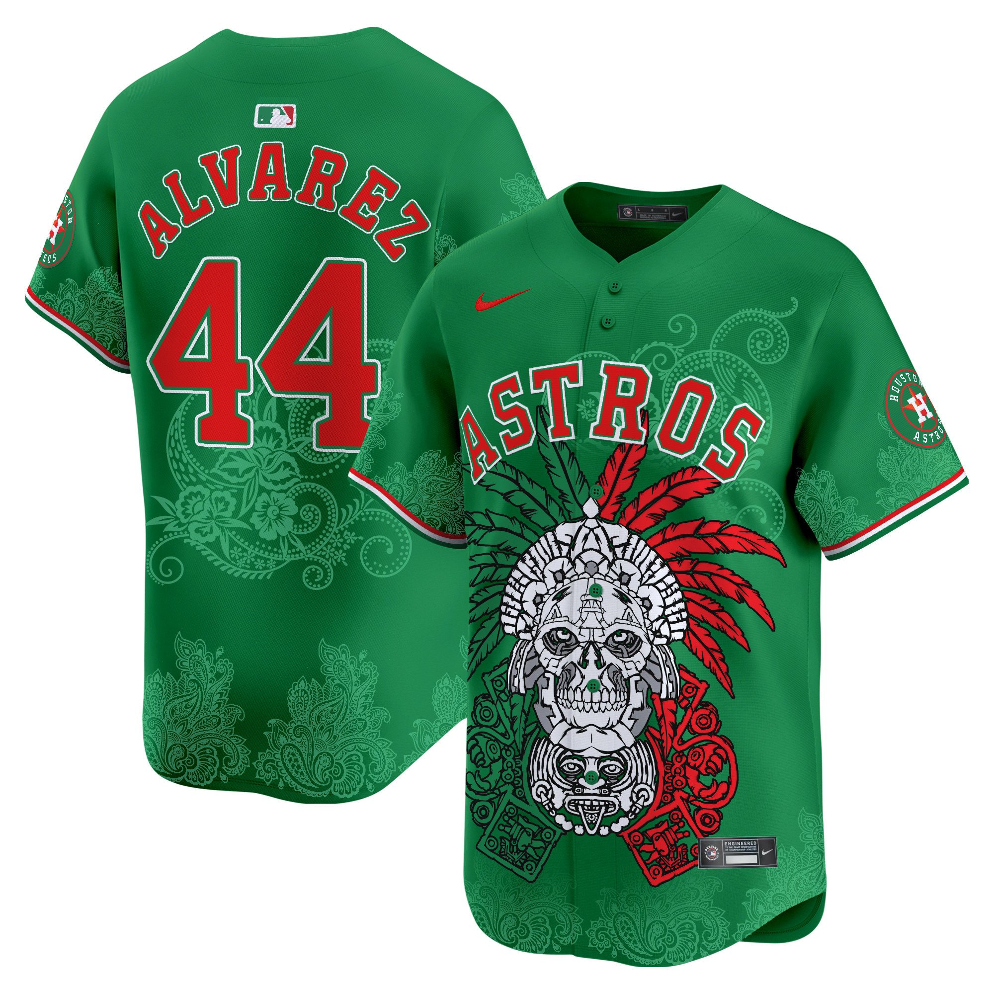 Men's Yordan Â¡lvarez Houston Astros Aztec Warrior Skull Vapor Premier Limited Green Jersey V2 - Printed