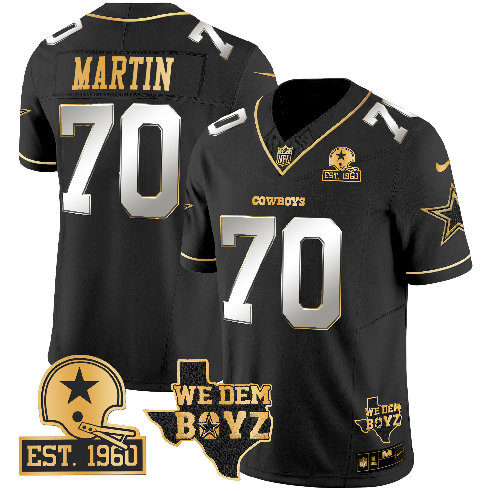 Men's Zack Martin Dallas Cowboys Est. 1960 & We Dem Boyz Patch Gold Vapor Limited Black Limited Jersey V2 - All Stitched