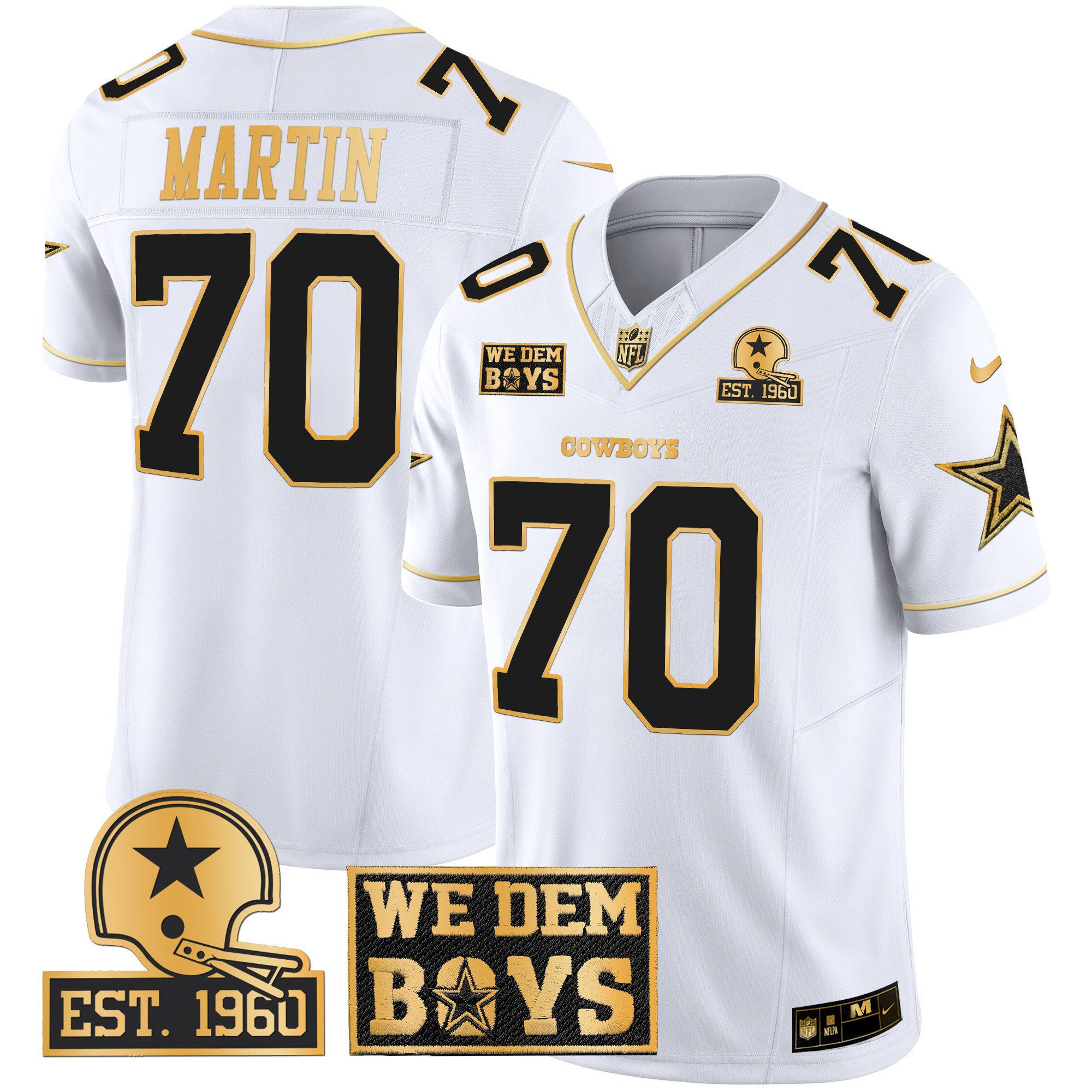Men's Zack Martin Dallas Cowboys Est. 1960 & We Dem Boyz Patch Gold Vapor Limited White Gold Jersey - All Stitched