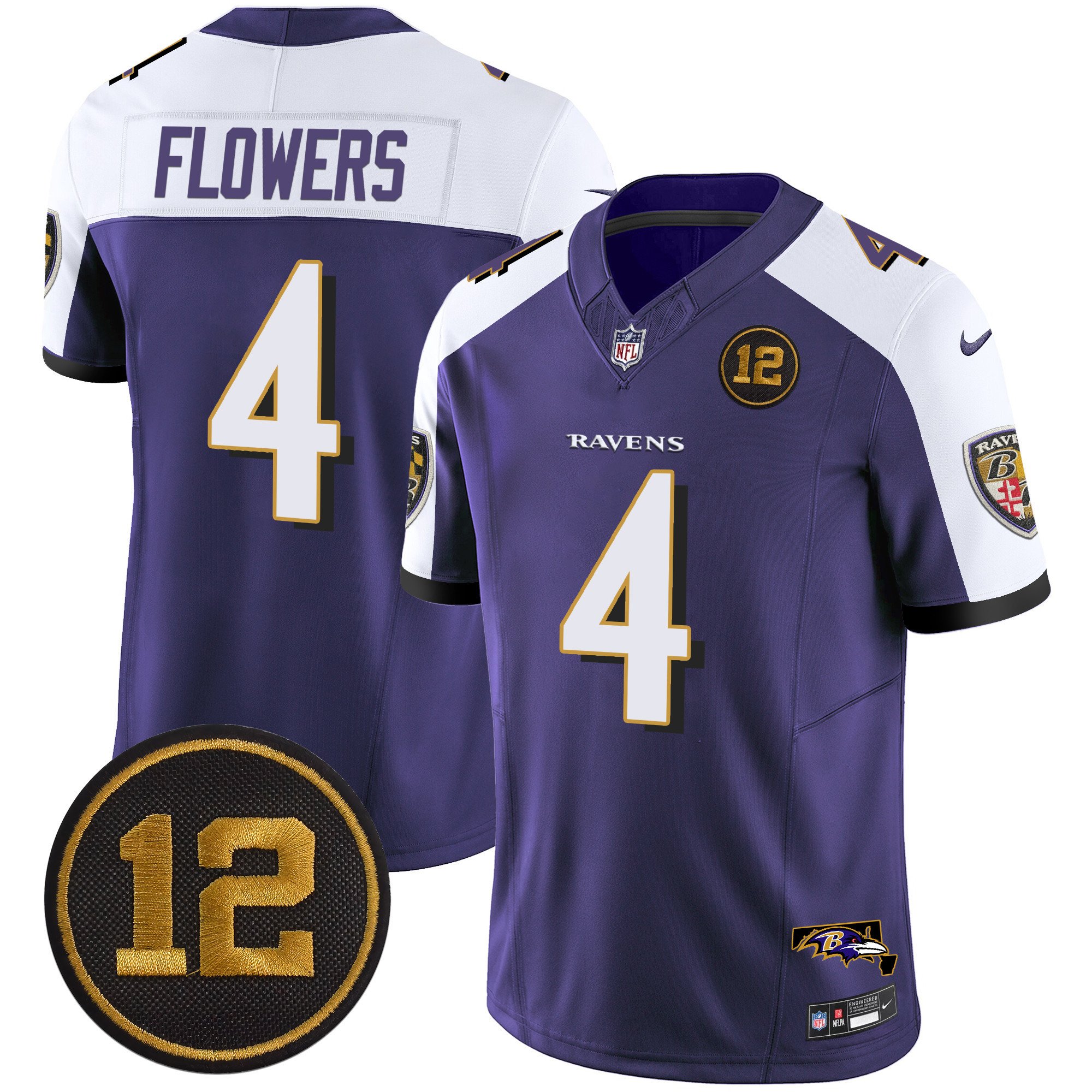 Men's Zay Flowers Baltimore Ravens Jacoby Jones Patch Vapor Limited Purple Alternate Jersey - All Stitched